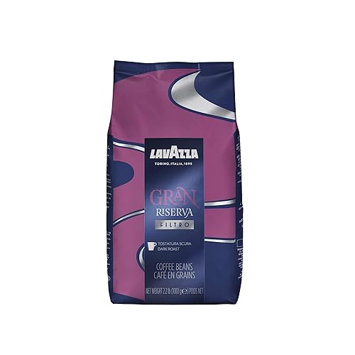 Lavazza Gran Riserva Filtro de café de grano entero tostado oscuro bolsa de 2.2 libras, 100% arábica natural, auténtico italiano, mezclado y tostado