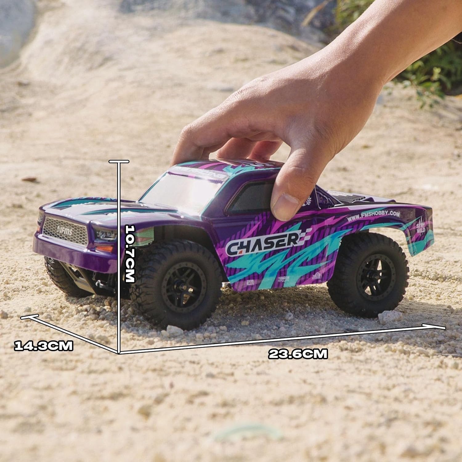 FCXㅤ FMS FSC24 1/24 Chaser RC Crawler, Short-Course Trucks with High Strength Nylon Frame, 2 Speed Switch Up to 26km/h, Hobby RC Car for Adults, Gifts (Purple)