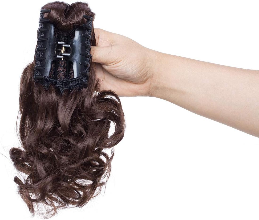 S-noilite clip in ponytail extension claw on hair extensions Synthetic Pony Tail hairpieces for women 12” Curly - Medium Brown - Image 3