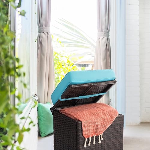 Miniatura 3 de Otomanas para exteriores para patio, otomana de mimbre de ratán con almacenamiento para reposapiés al aire libre, asiento para muebles de patio con