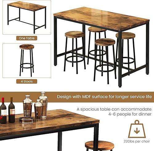 Miniatura 4 de DKLGG Juego de mesa de comedor para 4, mesa de cocina moderna y sillas para 4 tapas de madera y patas de metal ajustables, juego de mesa de comedor