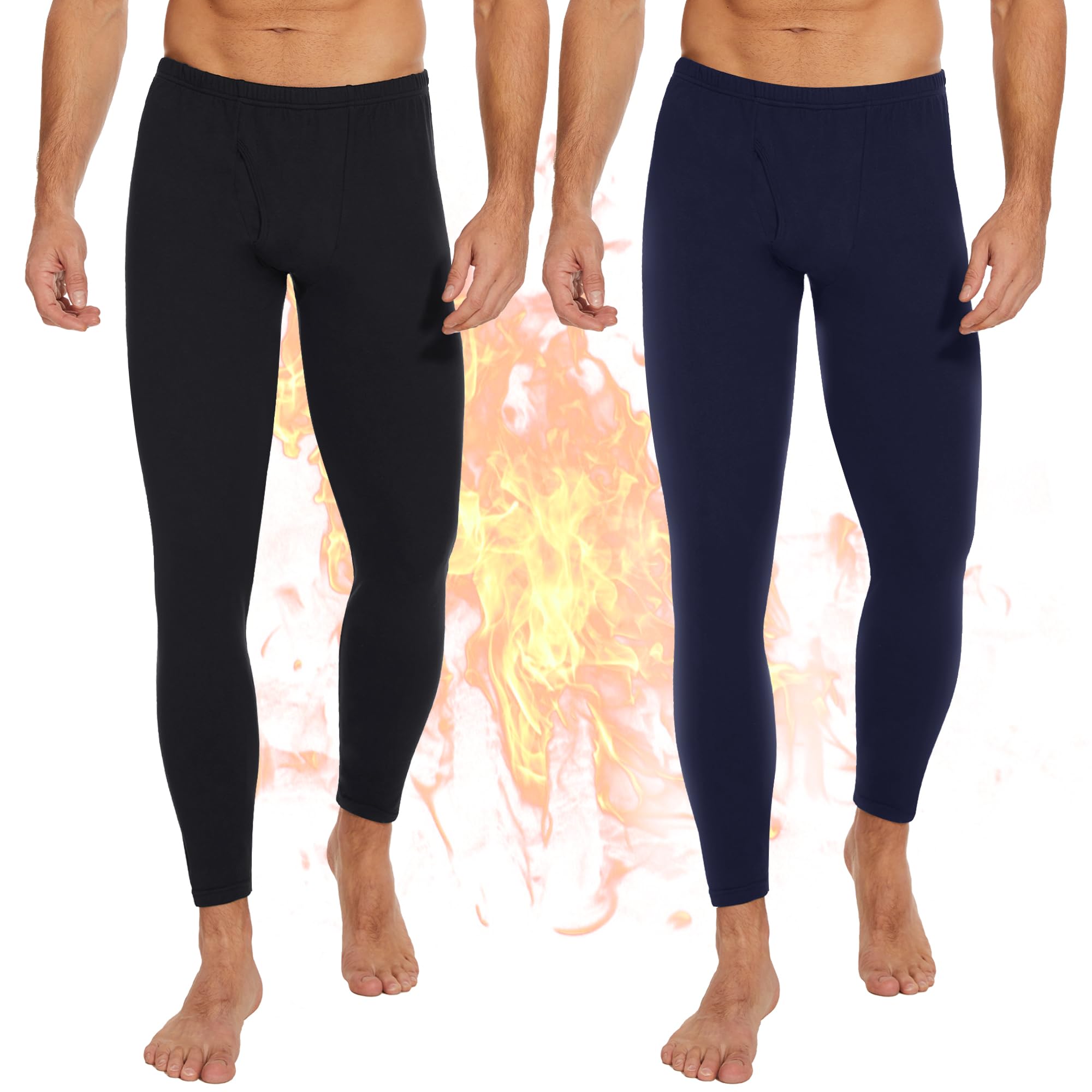 Thermounterwäsche für Herren, lange Unterhose, Basisschicht, kaltes Wetter, mit Fleece gefüttert, 2 Stück