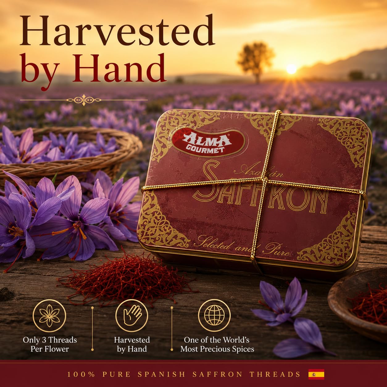 Alma Gourmet Spanish Saffron Threads 0.5 oz (14g) - 100% Pure Saffron Spice from Spain, Premium Cooking Seasoning with Natural Saffron Strands for Paella, Risotto, Tea & Mediterranean Dishes