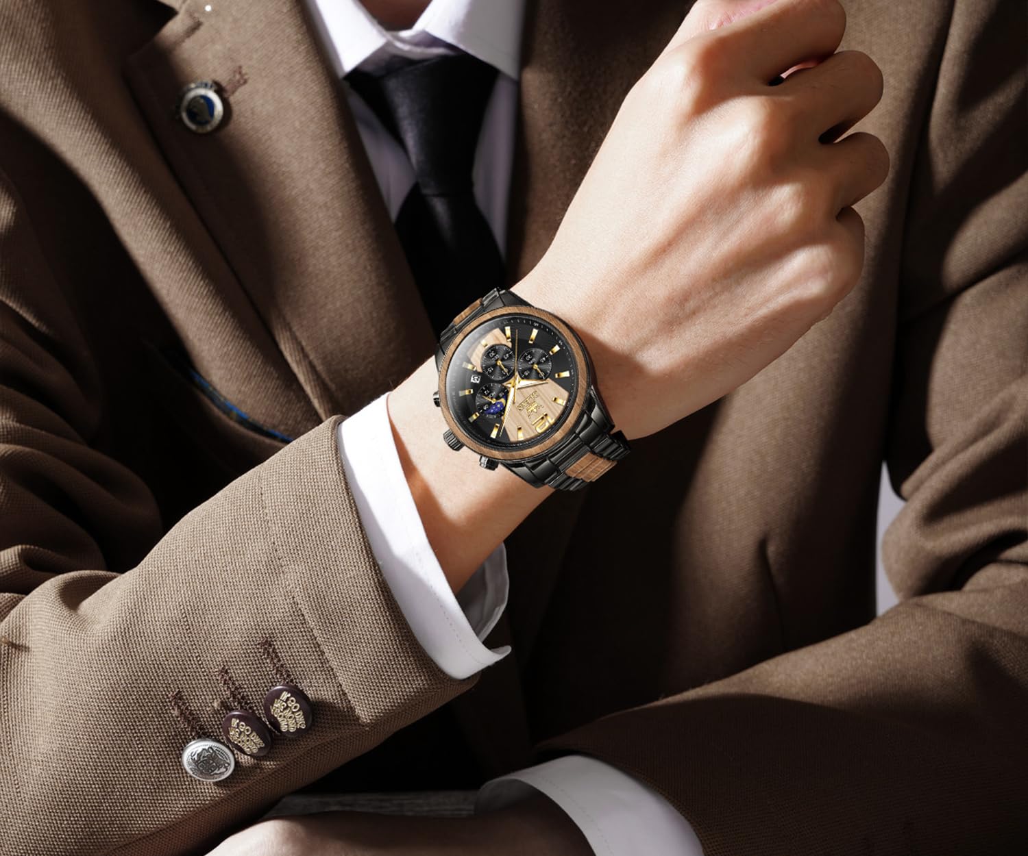 OLEVS Uhr Herren Automatik, Automatik Uhr Herren mit Mondphasenanzeige & Offenem Herzwerk, wasserdichte Herrenuhr Automatik Edelstahl, Uhren Herren für Alltag & Feierlichkeiten