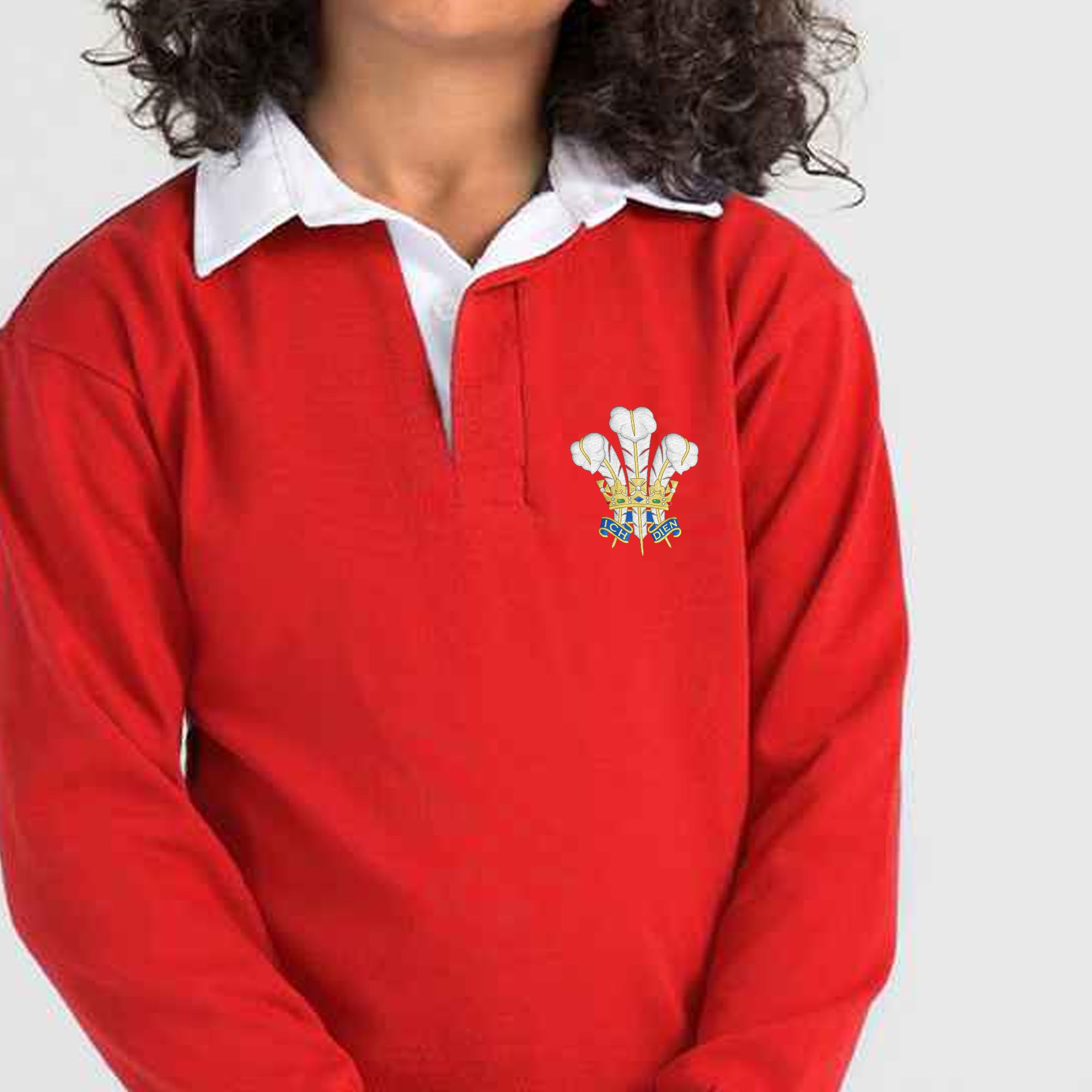 Walisisches klassisches Rugby-Shirt für Kinder, bestickt, Prinz von Wales, Federn, Jersey, Cymru Jungen