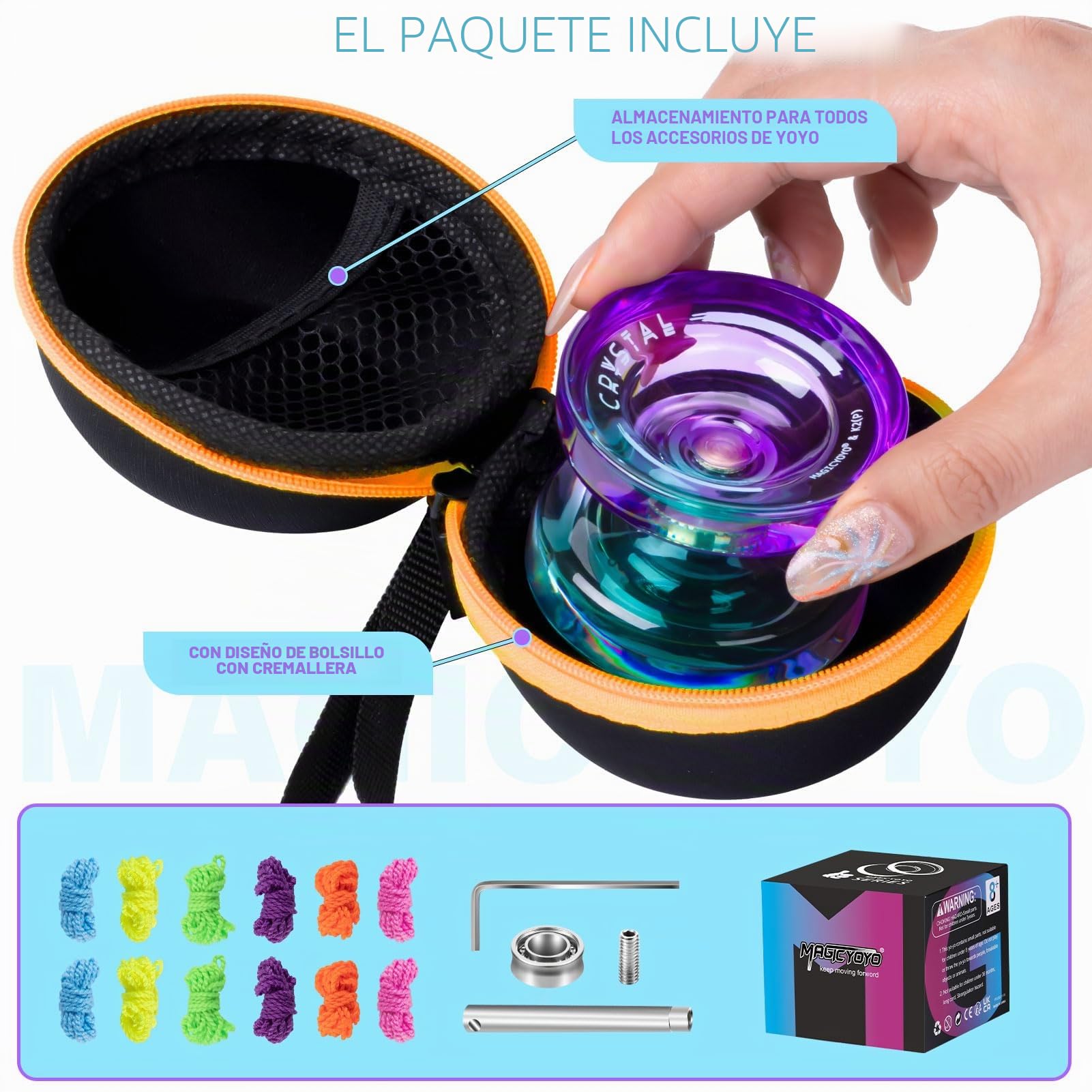YOSTAR JoJo Profi K2 Crystal Responsive para niños, truco profesional para principiantes, doble propósito con ralentí, Yoyo sin respuesta con rodamiento, 12 cuerdas, funda