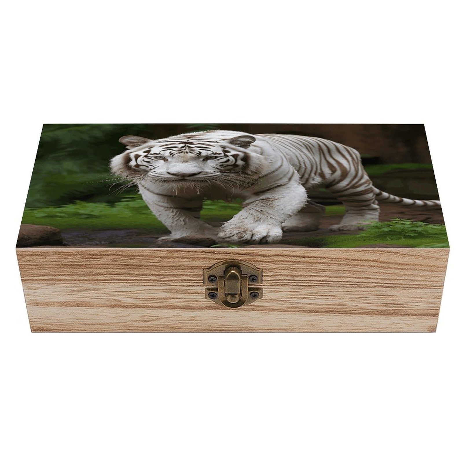 VstaDank Majestic White Bengal Tiger Wooden Storage Box with Hinged Lid Natural Wooden Box Beautifully Keepsake Boxes Vintage Wood Boxes Jewelry Organizer Trinket Storage Chest Unique Gift