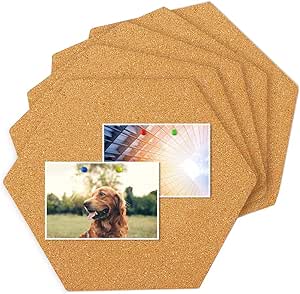 21 Lavagne Esagonali In Sughero Autoadesive - Con Puntine, Per Decorazione Parete Fai Da Te