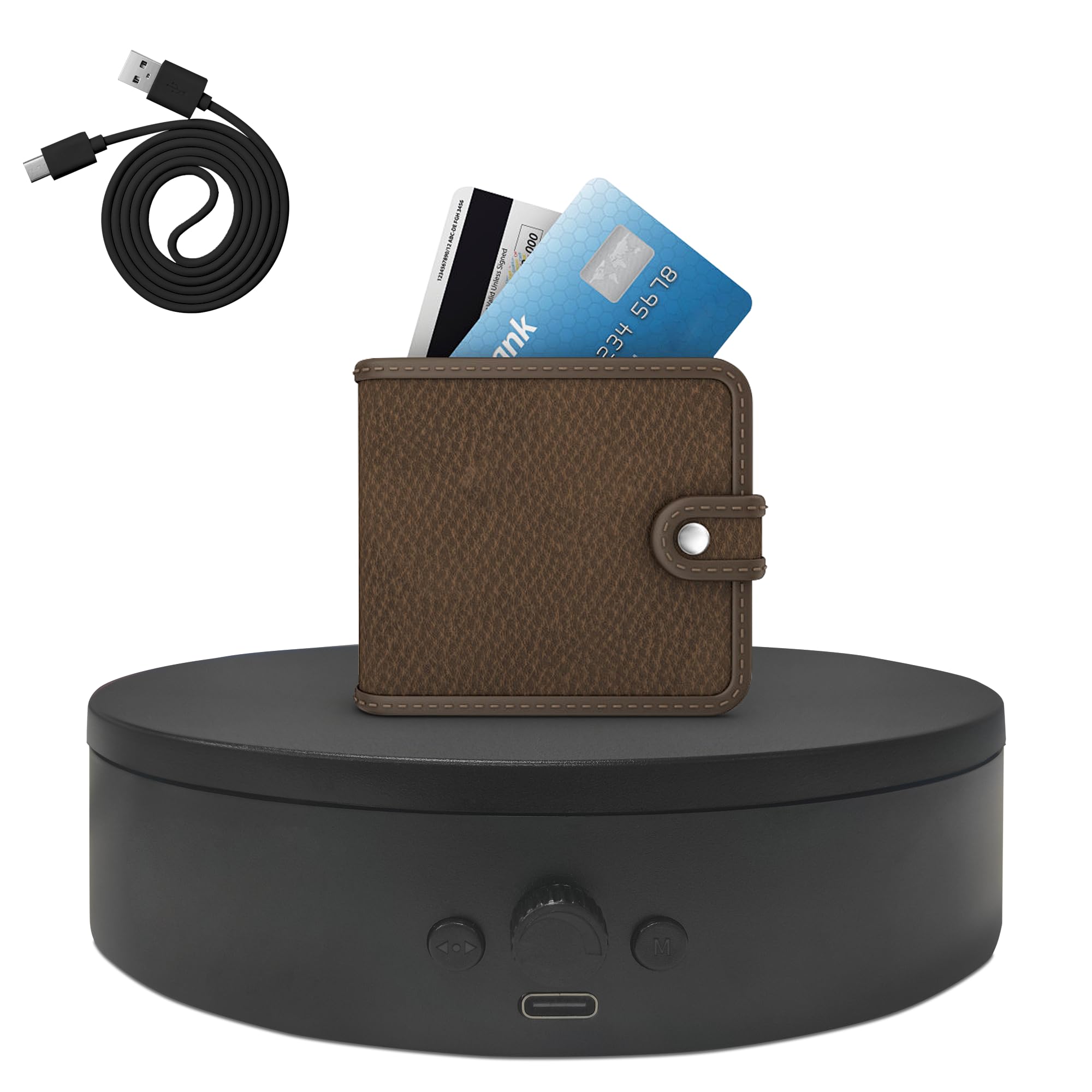 Rotating Display Stand with Type-C Power Cable,Motorized Lazy Susan Spinner Adjustable Speed and Direction, Photography Spinning Platform for Product Shooting and Displaying, Display Turntable (black, 5.9'')