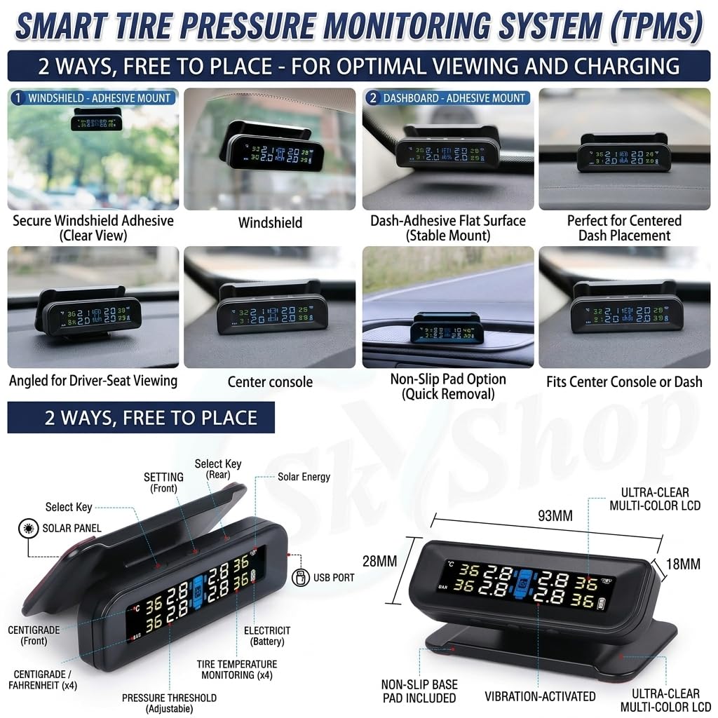 Skyshop® C260 Solar Powered TPMS with Smart Voice Alert | External Wireless Tyre Pressure Monitoring System | Real-Time Precision Sensors for All Cars, Bikes & Scooters — Amazon image 5