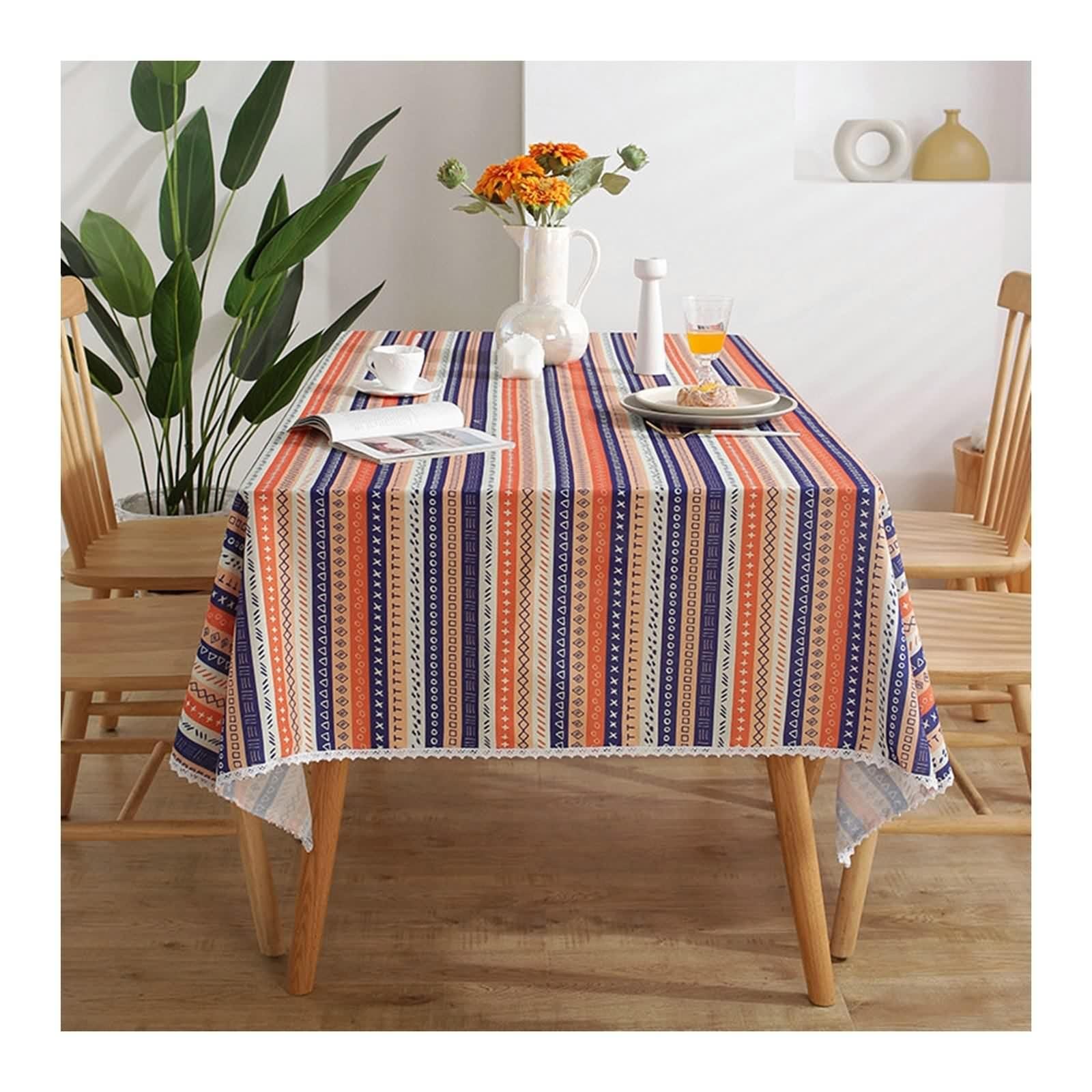 Tovaglia Compleanno Arancione, Copritavolo Matrimonio Poliestere Strisce Decorativa 140X200CM per Soggiorno Cucina
