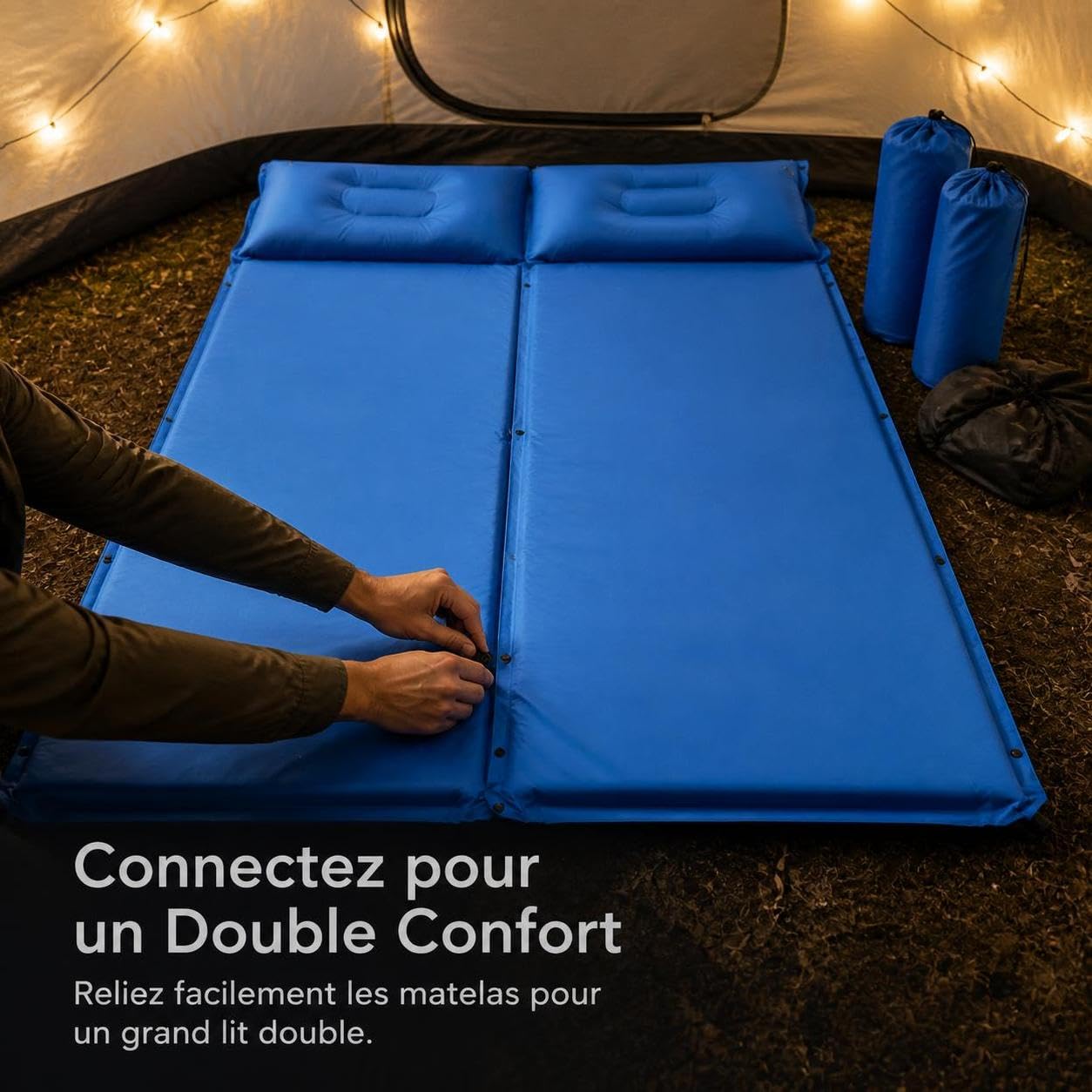 Matelas Autogonflant Camping 3.5cm | Polyester et PVC | raccordable | sac rangement inclus | épaisseur 3.5cm | pour le trekking | pour le pique-nique