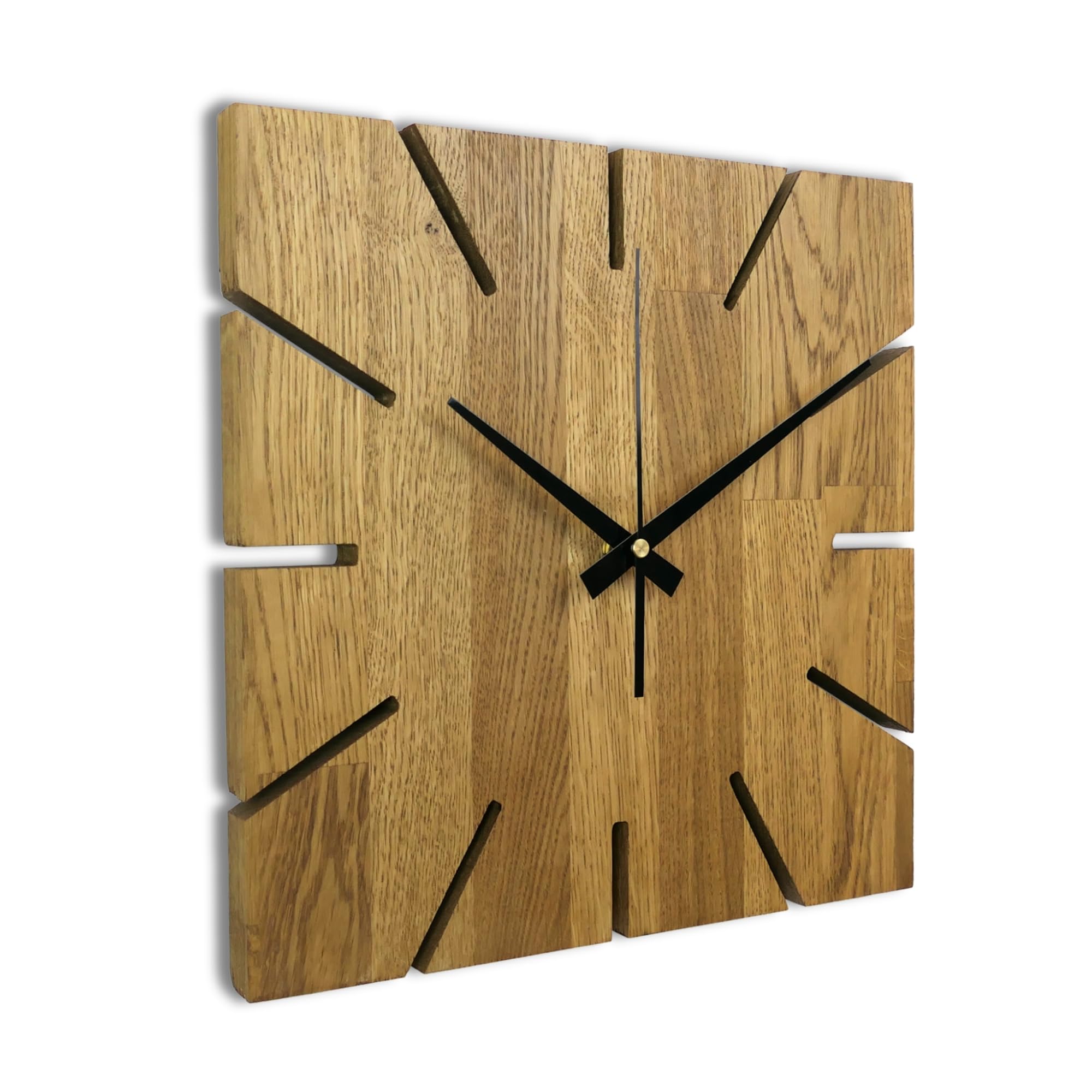 SENTOP Wall Clock MAS008 Made of Real Oak Wood, Modern Wall Clock Made of Real Oak, Hanging Decoration, Square (Colour Oak - Image 2