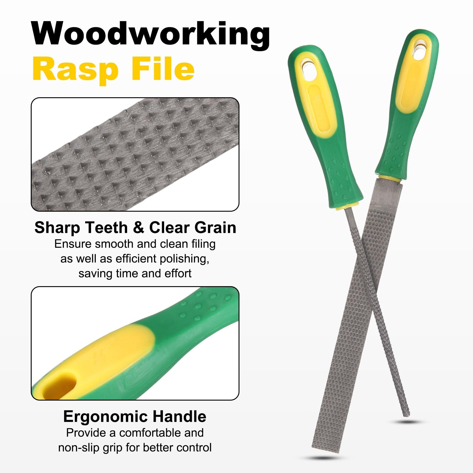 QUARKZMAN 3 Piezas De Lima De Desbastar Madera 12" Acero | Plana/Redonda/Media Caña Lima Multifuncional, Con Mango De Plástico, Para Trabajo En Madera Afilado De Madera Y Metal