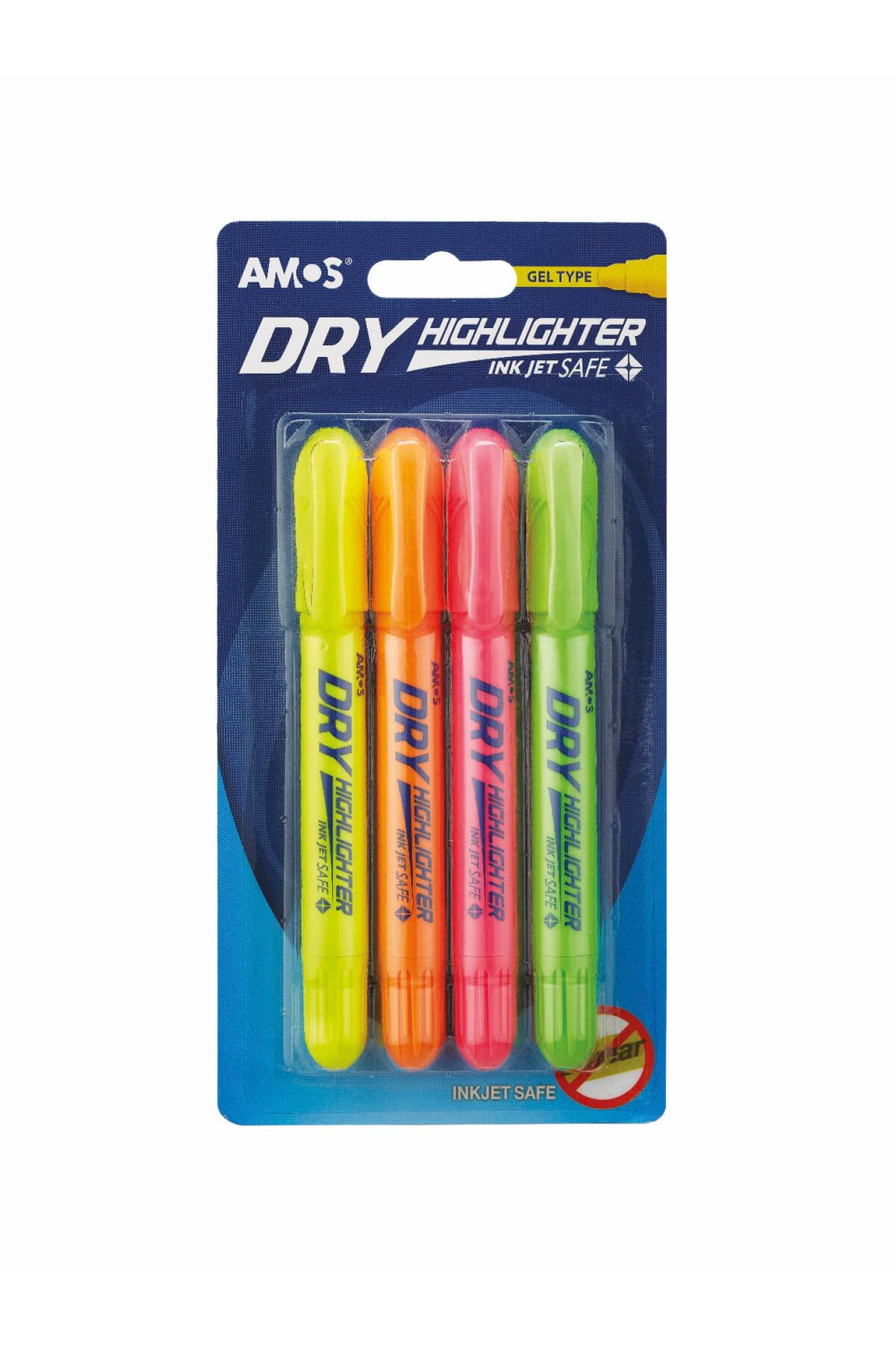 Amos Bolígrafos de gel fluorescente Dry Hl (4 unidades), multicolor