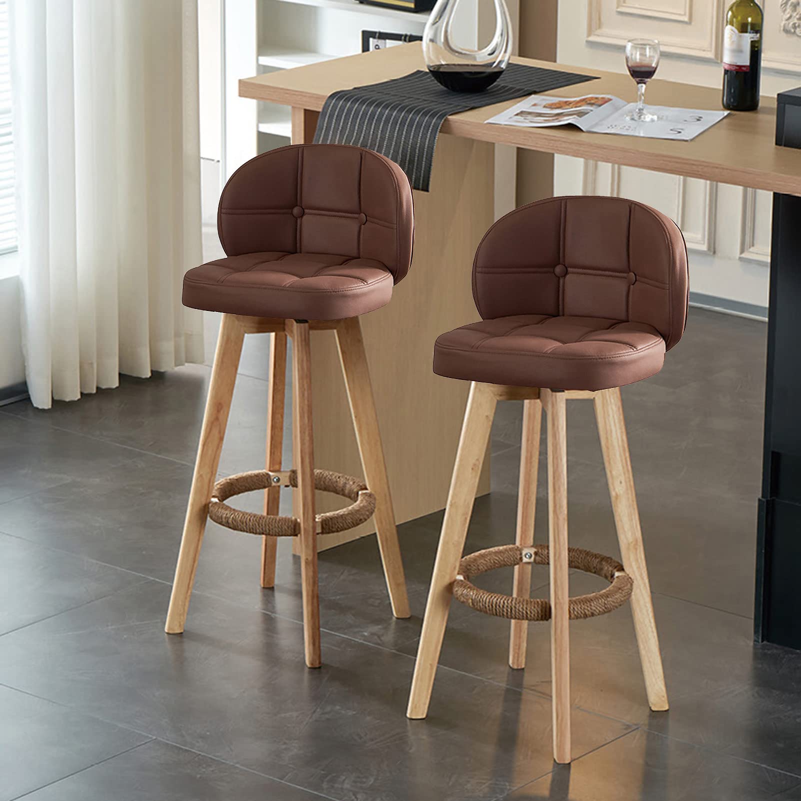Tabourets de bar pivotants avec assise rotative et pieds en bois stables lot de 2