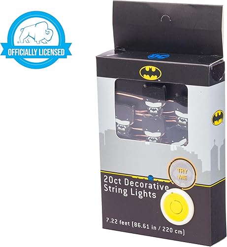 Miniatura 7 de Silver Buffalo DC Comics Batman Chibi - Cadena de luces decorativas de 20 quilates, 7 pies de largo, LED blanco cálido