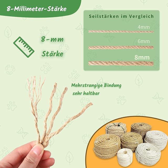 Foto 2 de 6 de Casgee Cuerda de sisal para árbol rascador, 8 mm x 30 m, cuerda de sisal natural, cuerda para rascador