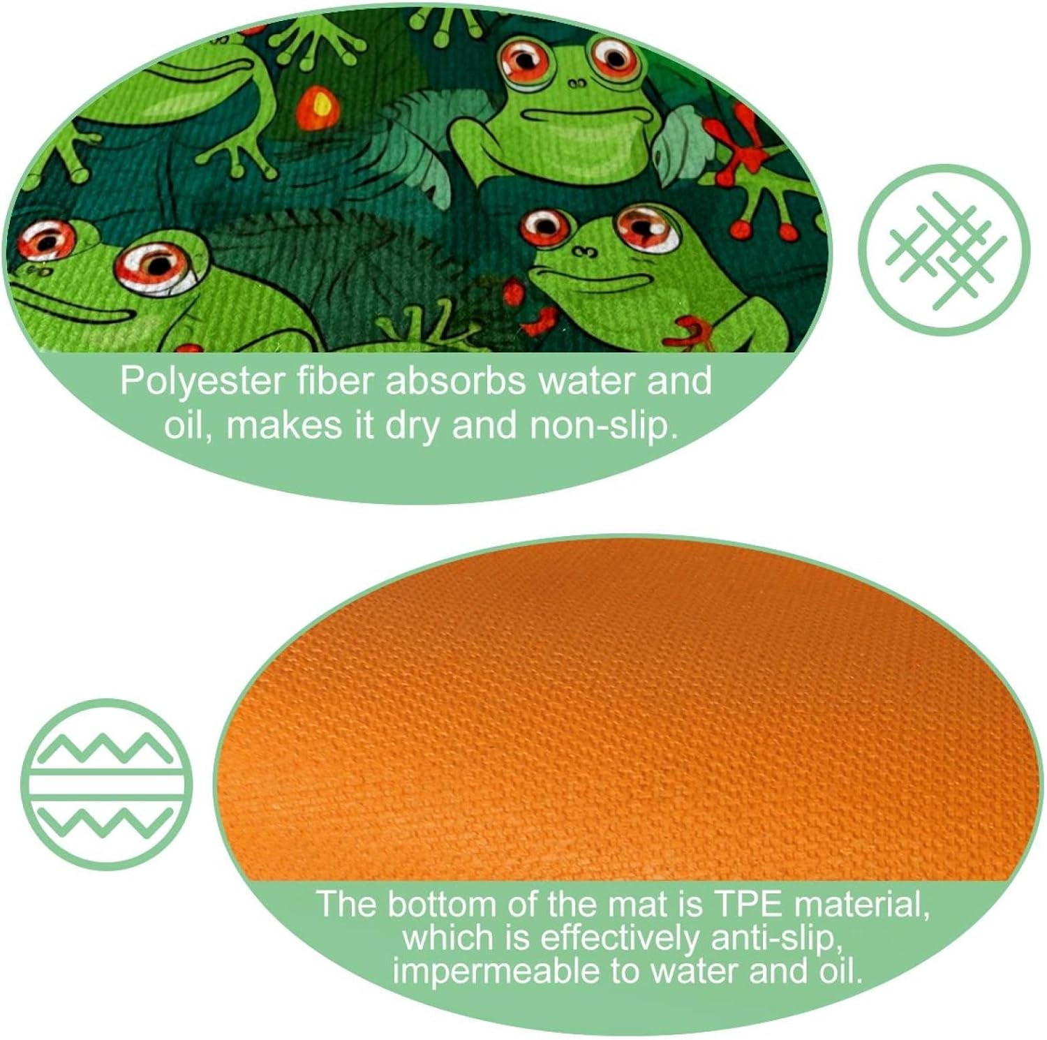 Adorable Cartoon Frogs with Leaves Kitchen Mats and Rugs 2 Pieces Set Absorbent Kitchen Runner Rug for in Front of Sink Kitchen Floor Mats Comfort Standing Desk Mat Pads