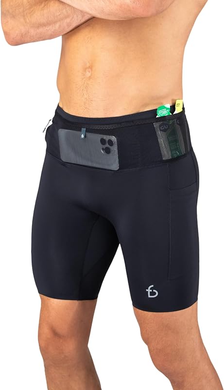 FlipBelt Men's Running Compression Shorts with Built-in Phone Pockets | Secure Pockets Fit Phone, Keys & Water Bottles, No-Bounce Fit for Running & Workouts, USA Small Business