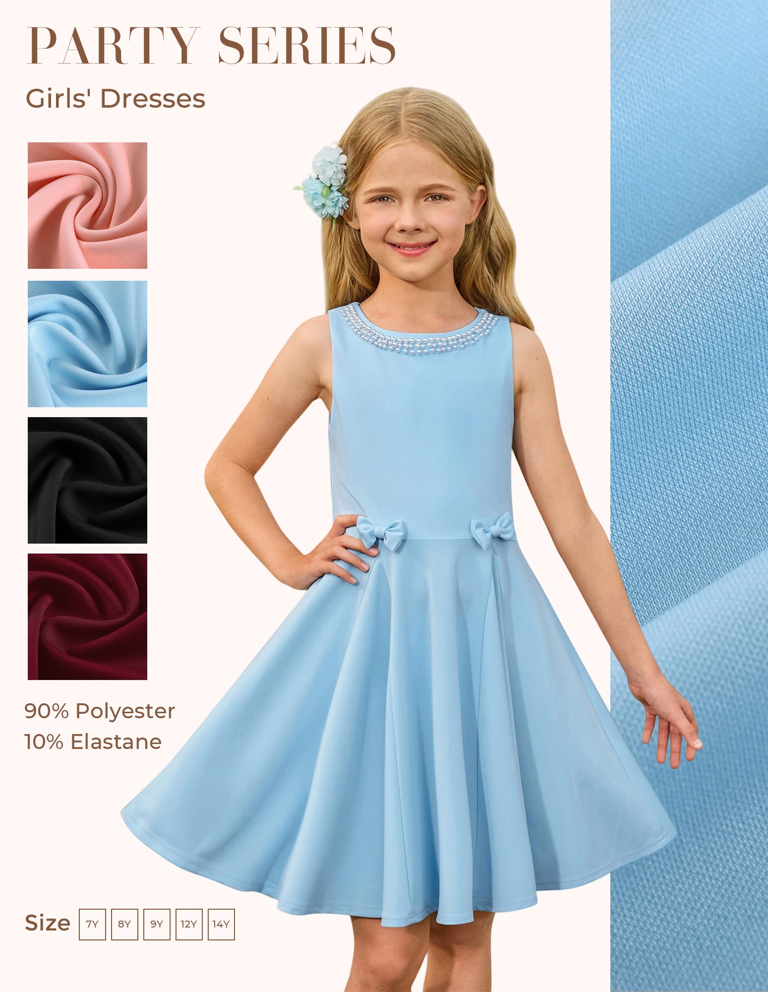 GRACE KARIN Vestido de princesa para niñas, sin mangas, cuello redondo, acampanado, para fiesta de cumpleaños, boda, para niños