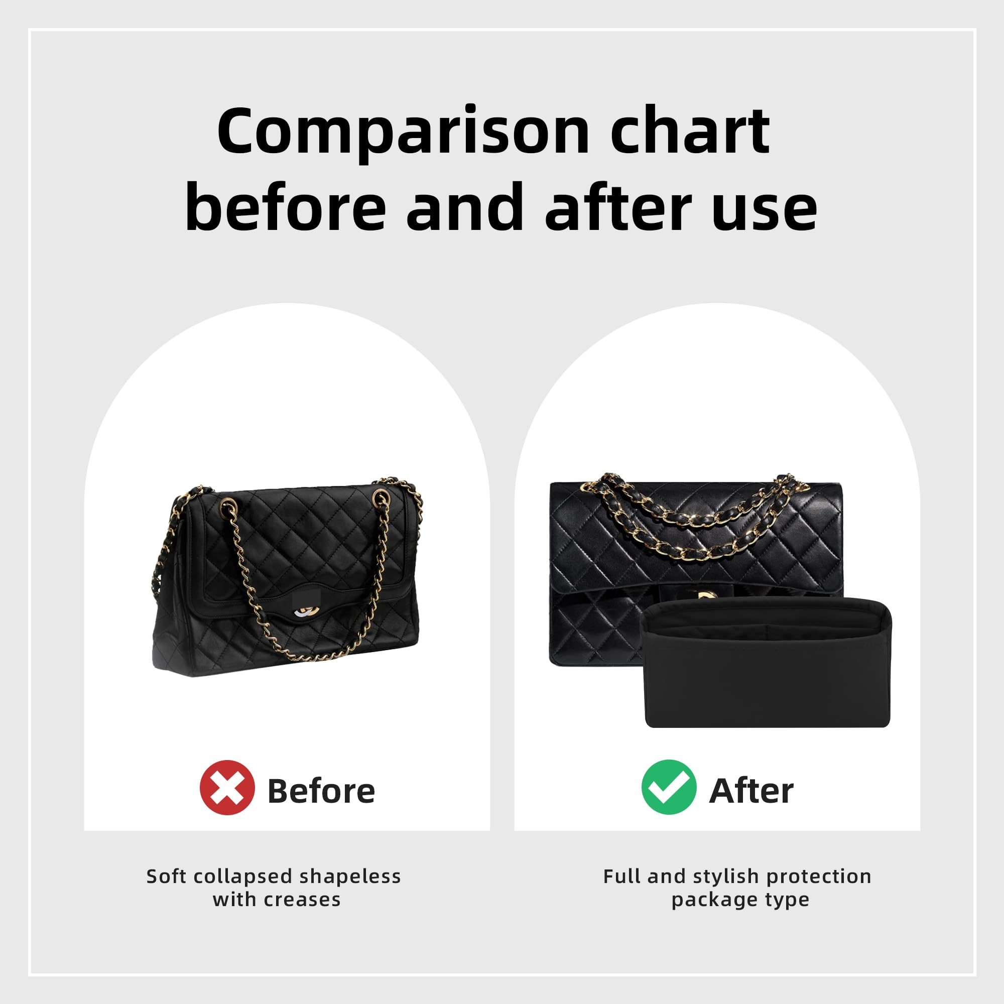 DGAZ Taschen Organizer für Chanel CF Classic Flap, Seide Handtaschenorganisator Damen, Leicht handtaschen Innentaschen (Schwarz, Medium 25)