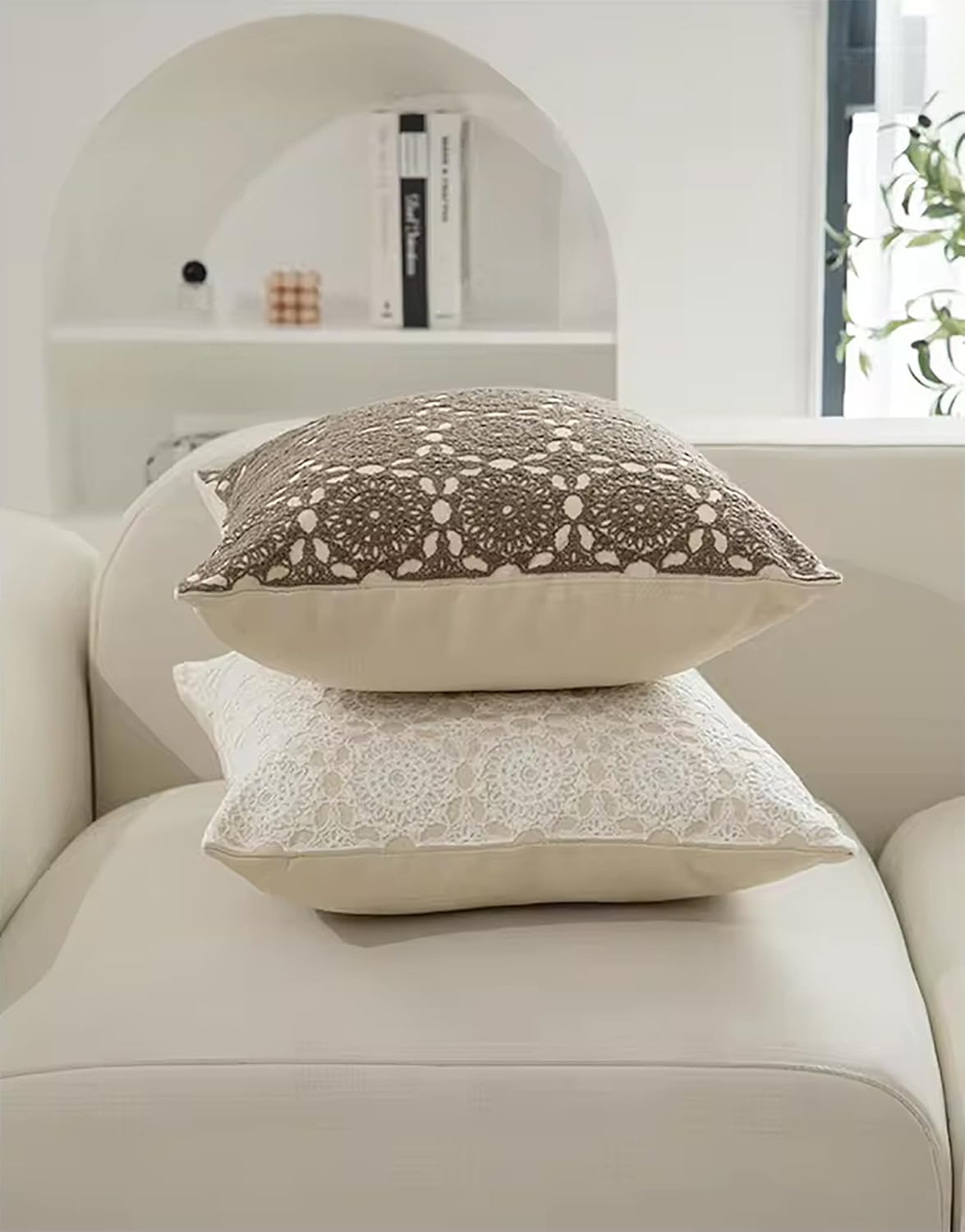 Fennco Styles Embroidered Lace Floral Decorative Throw Pillow Cover 18" W X 18" L – White Kaleidoscope Cushion Case for Couch, Sofa, Bedroom, Office and Living Room Décor
