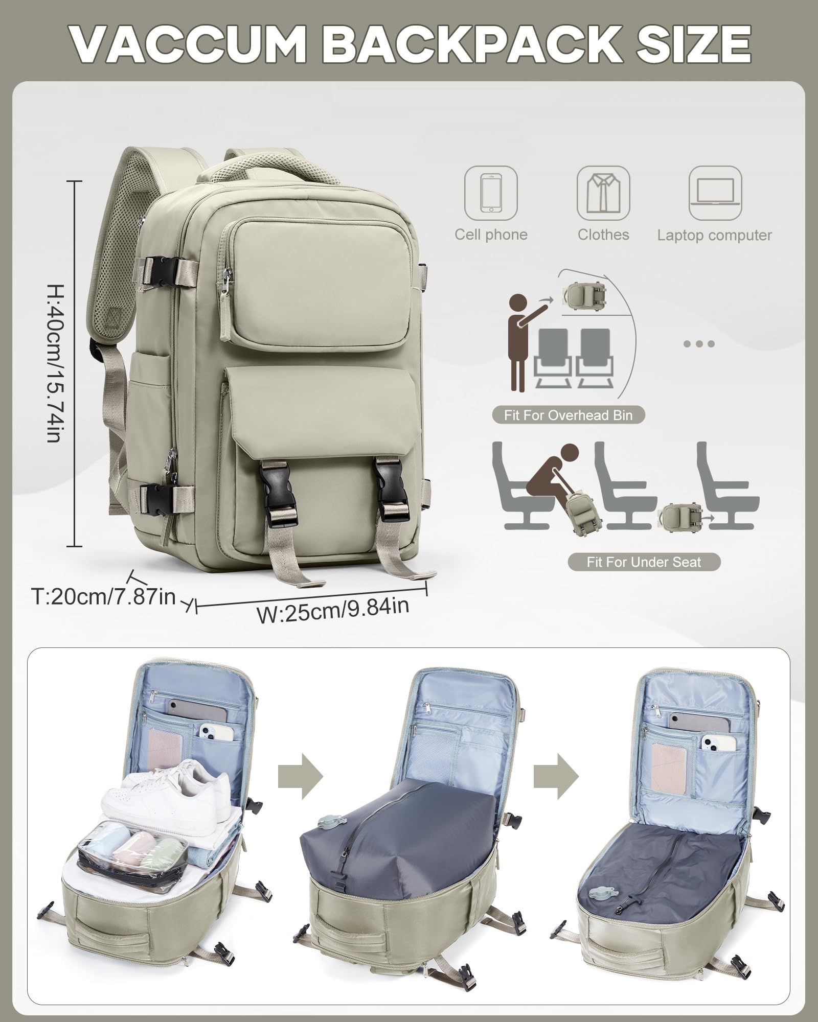 SZLX Zaino Ryanair 40x30x20 Sottovuoto con Pompa Zaino Ryanair 40x20x25 Donna Zaino da Viaggio Wizzair Bagaglio a Mano Uomo per Laptop da 14 Pollici Borse da Cabina 45x36x20 Easyjet con Porta Scarpe
