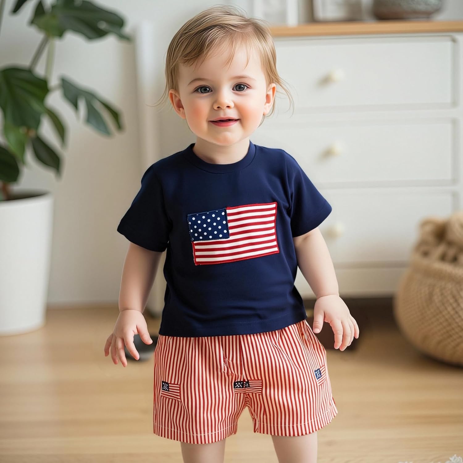Kuriozud 4th Of July Baby Boy Outfit Toddler American Flag T Shirt Shorts Set Fourth Of July Summer Clothes