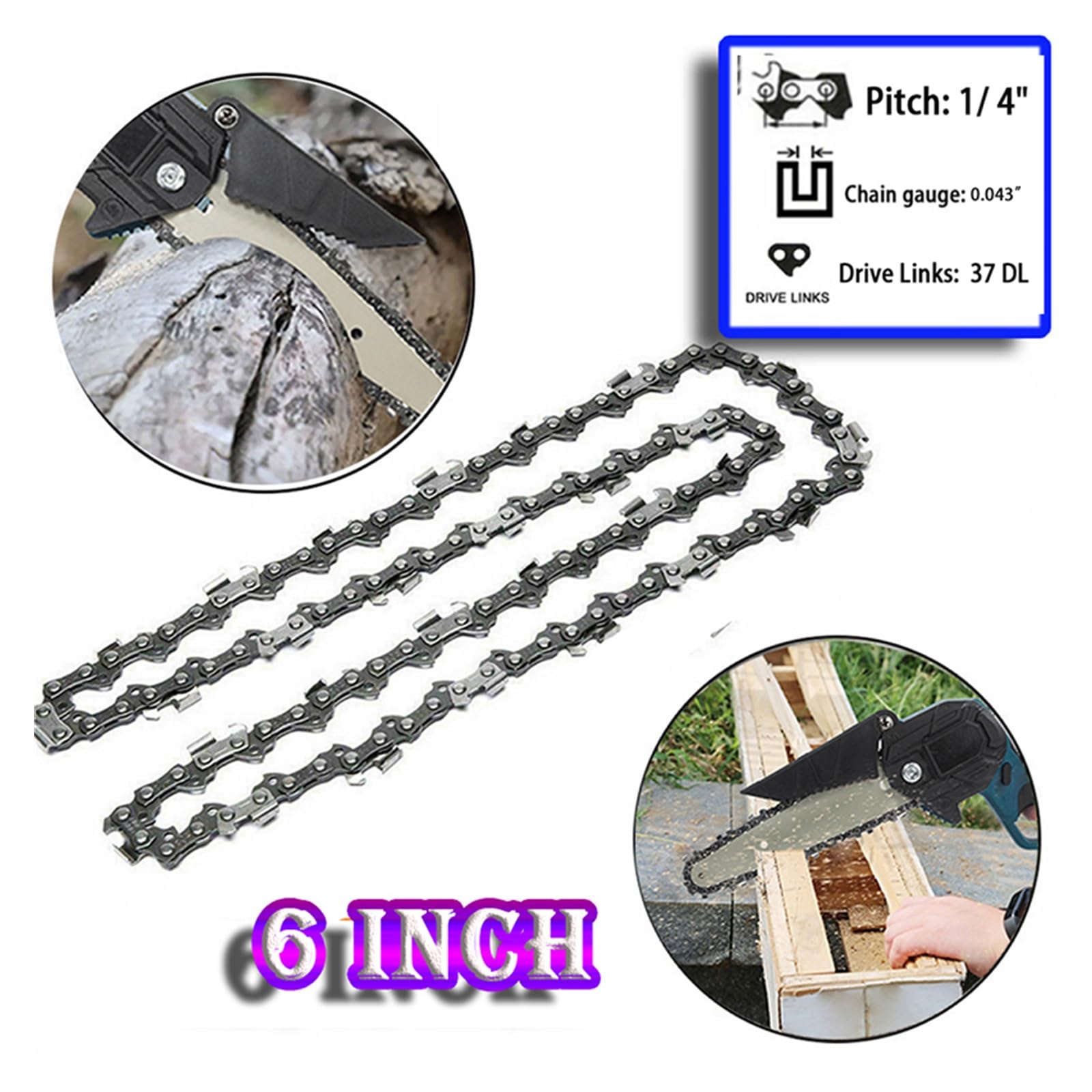 ByoBLu 2 Stuks 4 Inch Kettingzaag Ketting 1/4Inch 28 Dl Semi Beitel Elektrische Kettingzaag Ketting 2 Bestand onderdelen Hout Tak Snijden