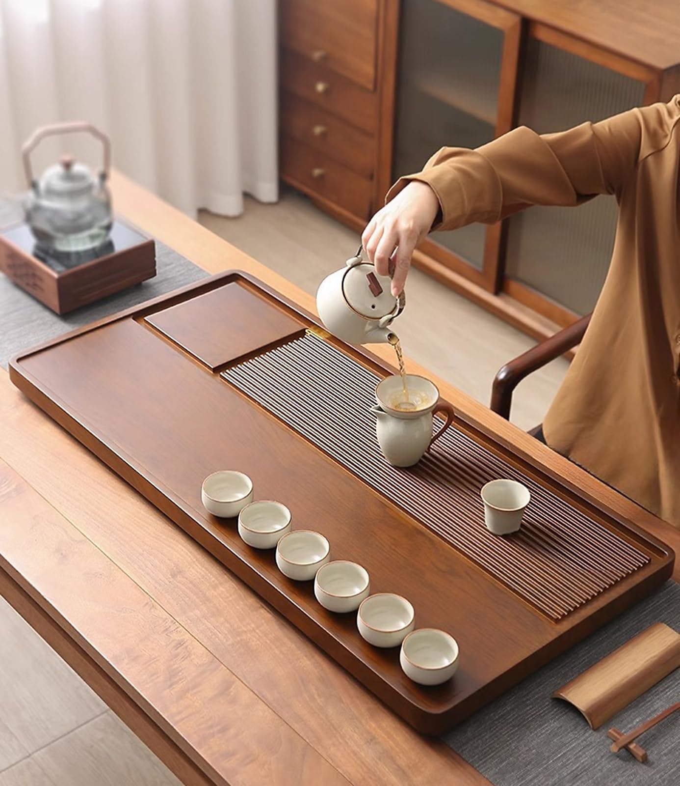 Amazon｜茶盤 茶台 茶盆 貯水式茶盤 竹木製トレイ 中国茶器セット