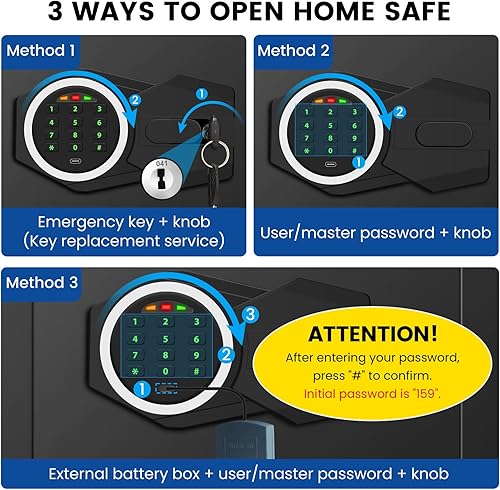 Miniatura 6 de Caja fuerte para el hogar con bolsa ignífuga y teclado retroiluminado, caja de seguridad personal pequeña de 0.4 pies cúbicos para el hogar con modo