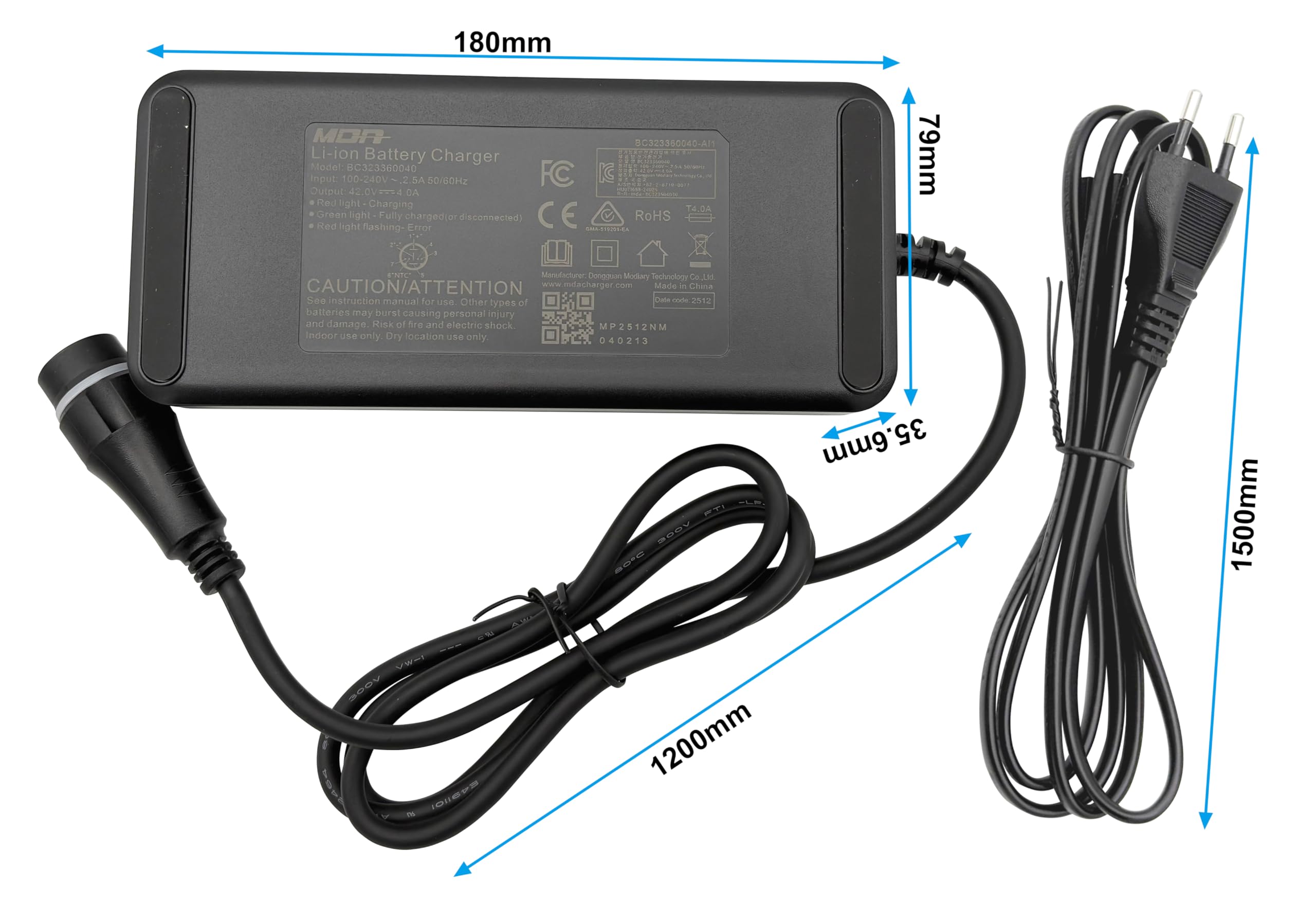 PowerSmart Chargeur 42 V 4 A pour Batteries 36 V de Marques GasGas/Haibike/Hercules/Husqvarna/Merida/Raymon/Rose/Winora