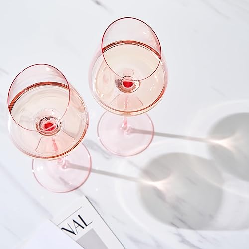Miniatura 2 de Khen Copas de vino rosa, regalo  Juego de 2  Cristalería inclinada de 18 onzas color rubor rosa, vidrio de tallo alto, regalos para esposa, novia,