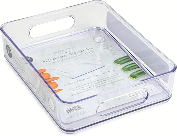 Core Kitchen Fridge Bin Refridgerator and Freezer Organizer with Handles - 10" L x 8" W x 2.5" H - Clear