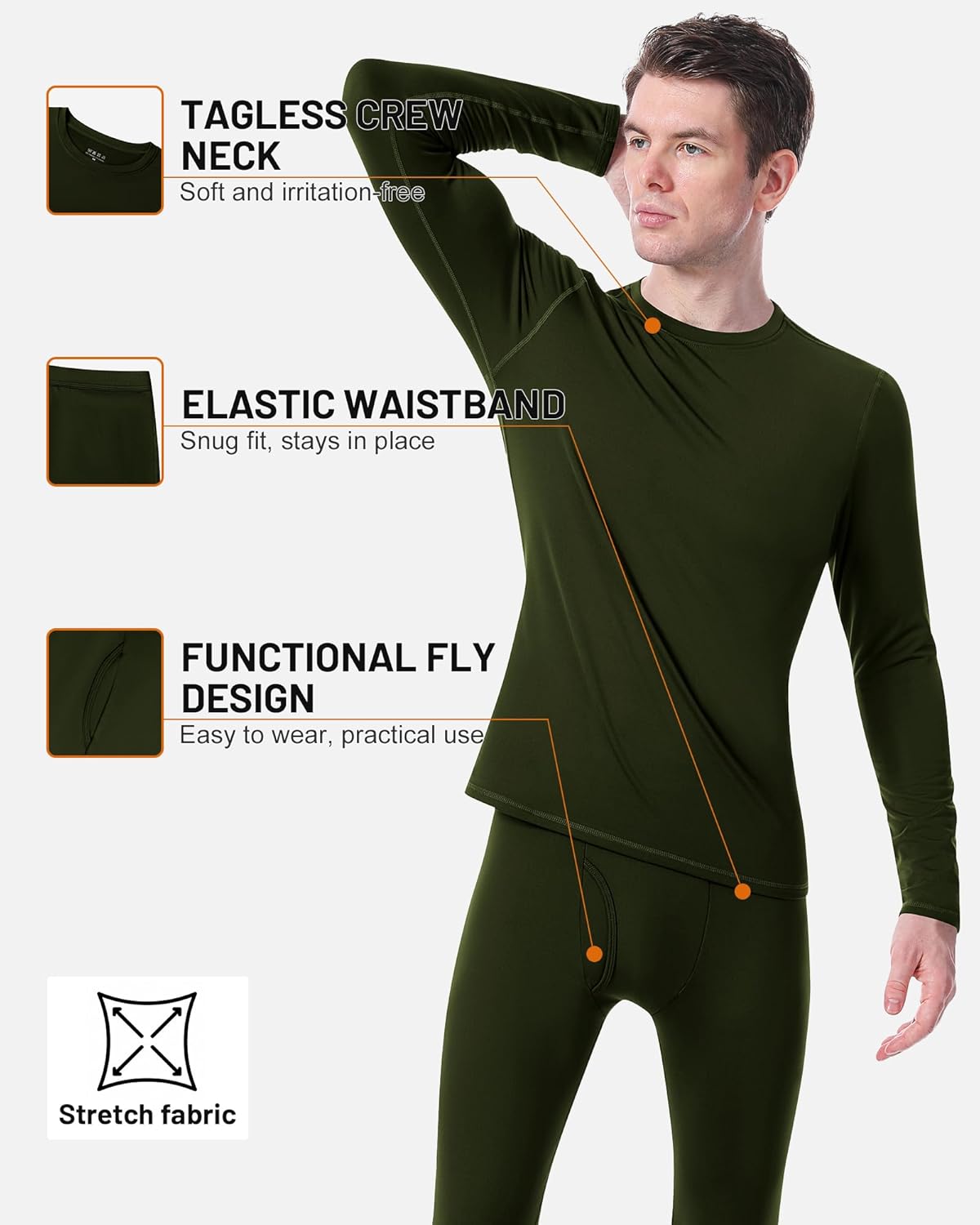 Runhit Mens Thermal Underwear Set Fleece Lined Long Johns Base Layer Top Bottom Cold Weather Gear for Hunting Running Skiing - Image 2