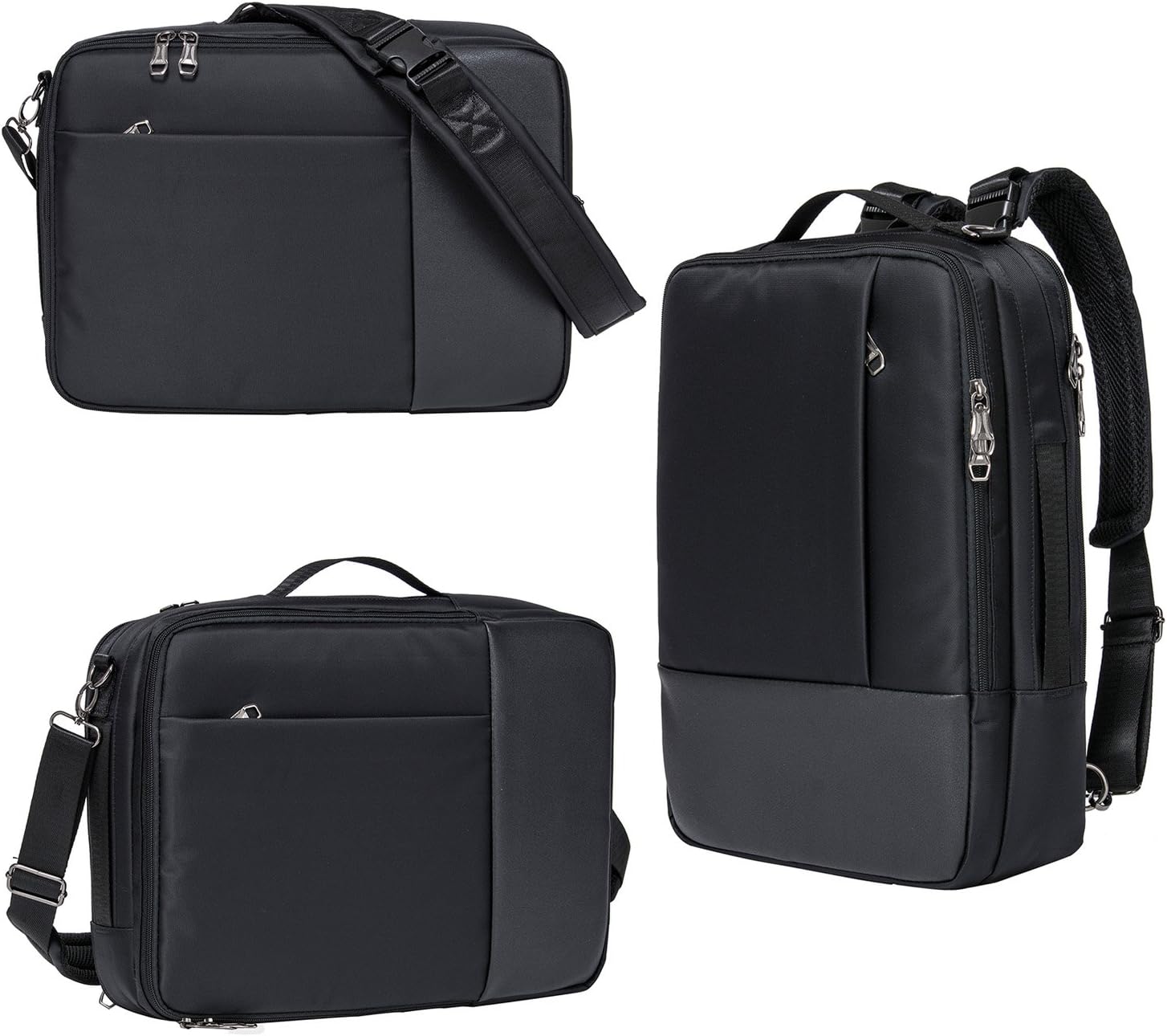 3-Way Convertible Laptop Backpack Briefcase Messenger Bag Backpack-Black
