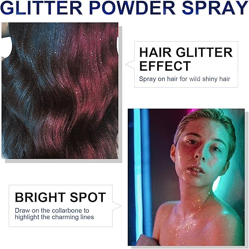 Miniatura 3 de HANYWIL Purpurina corporal, spray de purpurina para cabello y cuerpo, aerosol, ropa de laca para el cabello, brillo de larga duración, para