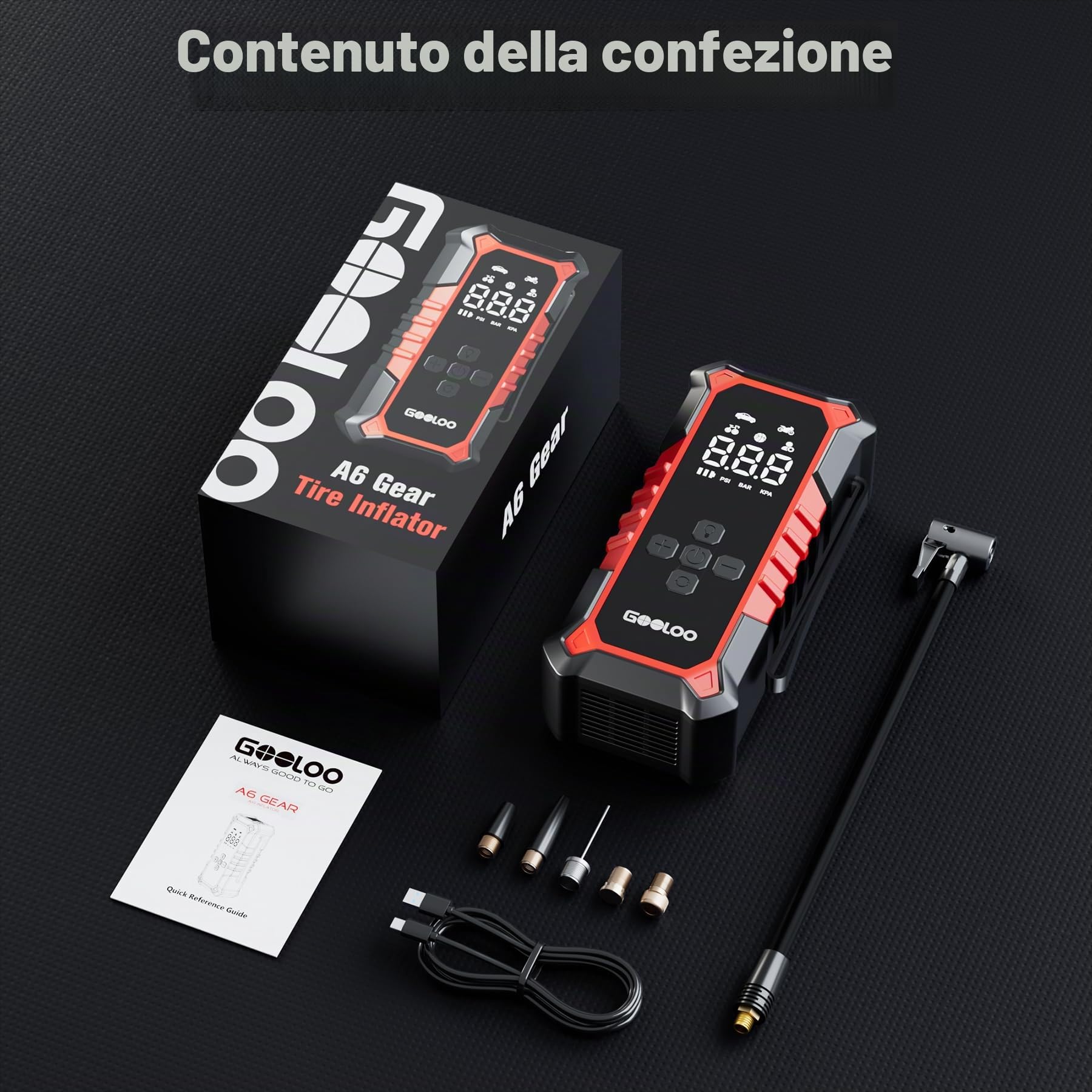 GOOLOO A6 Gear Compressore d'aria Portatile,160 PSI(11 Bar), con Manometro Digitale e Luce LED, Pompa Elettrica Intelligente per Pneumatici con Spegnimento Automatico per Pickup, Motore, Bici