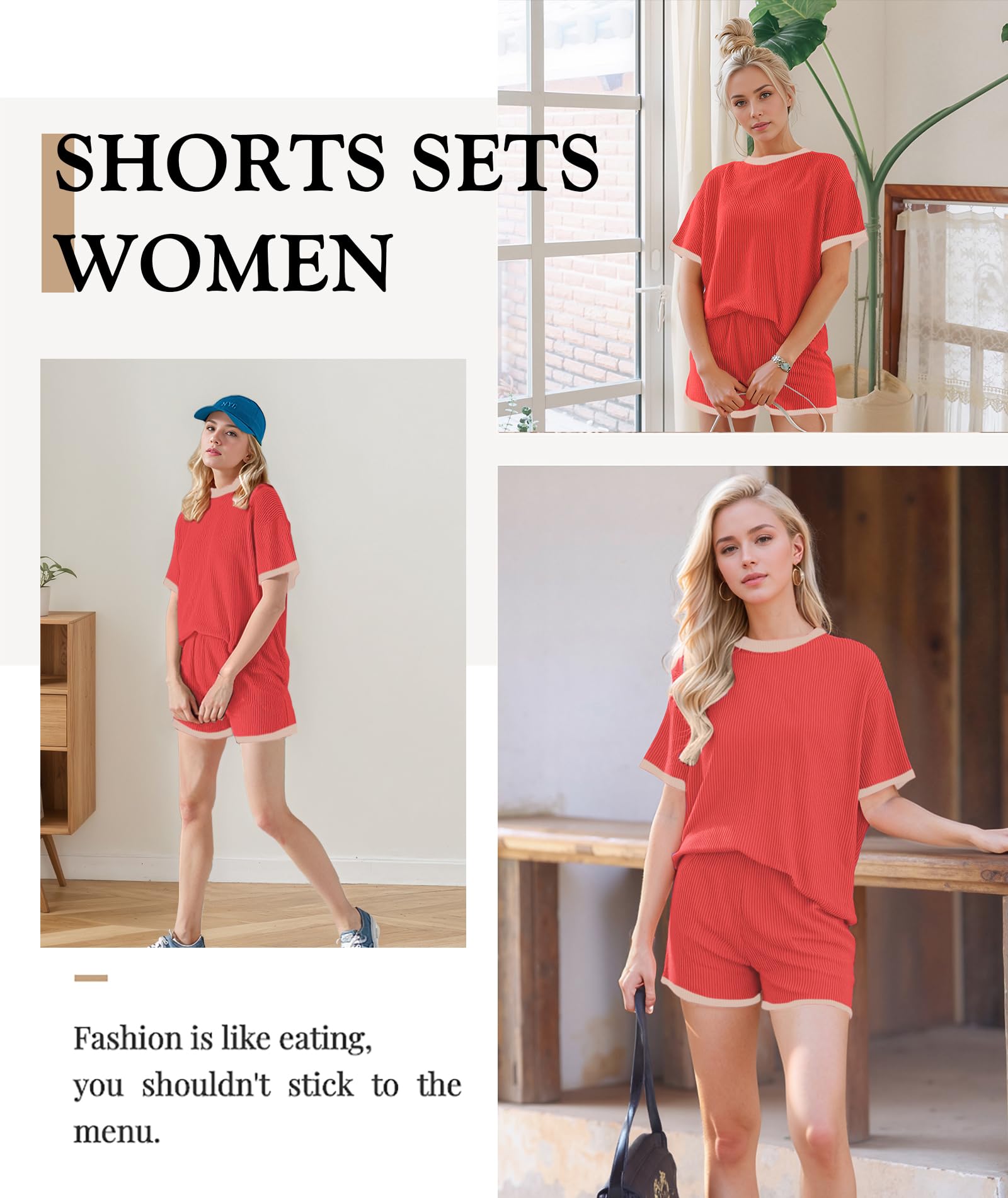 MARZXIN Women 2 Piece Shorts Set 2026 Casual Summer Cruise Outfits Ribbed Loose Short Sleeve Pocket Matching Lounge Sets - 3