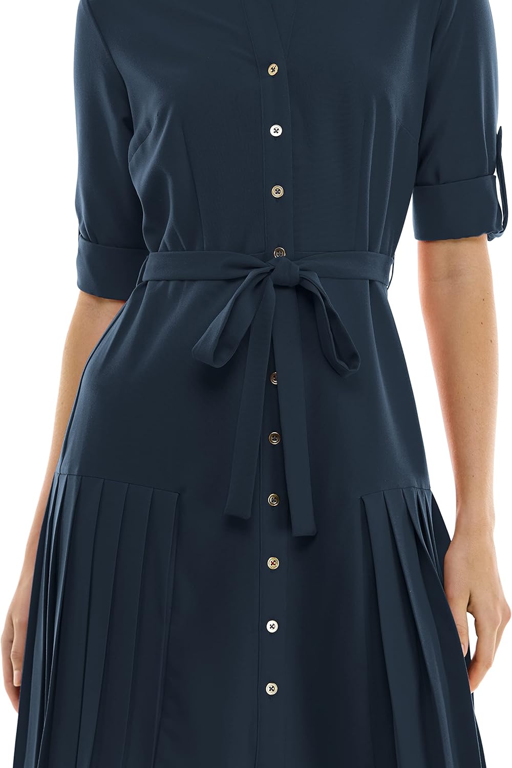 Sharagano Women's Button to Hem Shirtdress with Side Pleating - Image 5