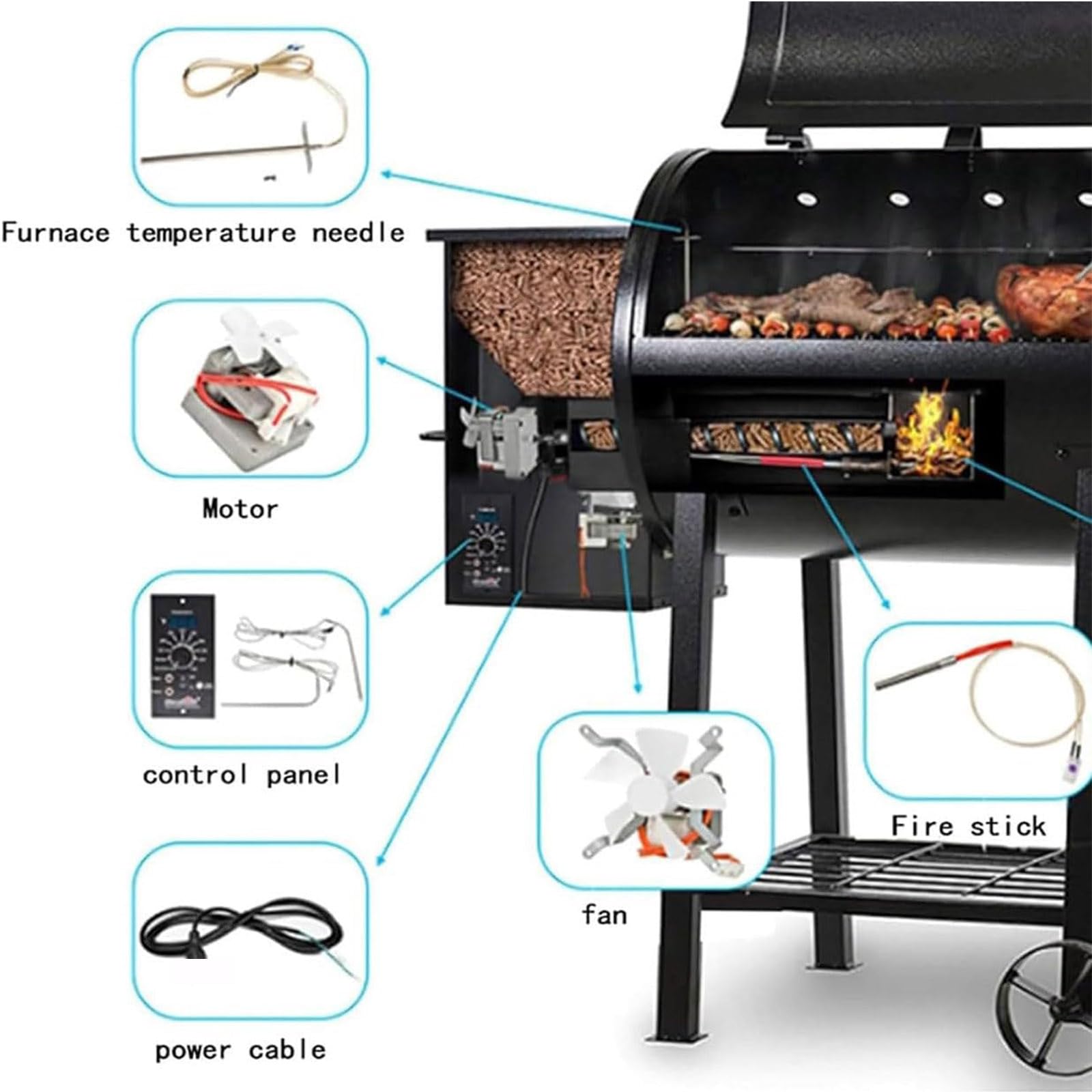 Digitaler Temperaturregler für Holzpellet-Räuchergrills, Trichter Montageset zum Räuchern, Backen, Braten, Schmoren und BBQ