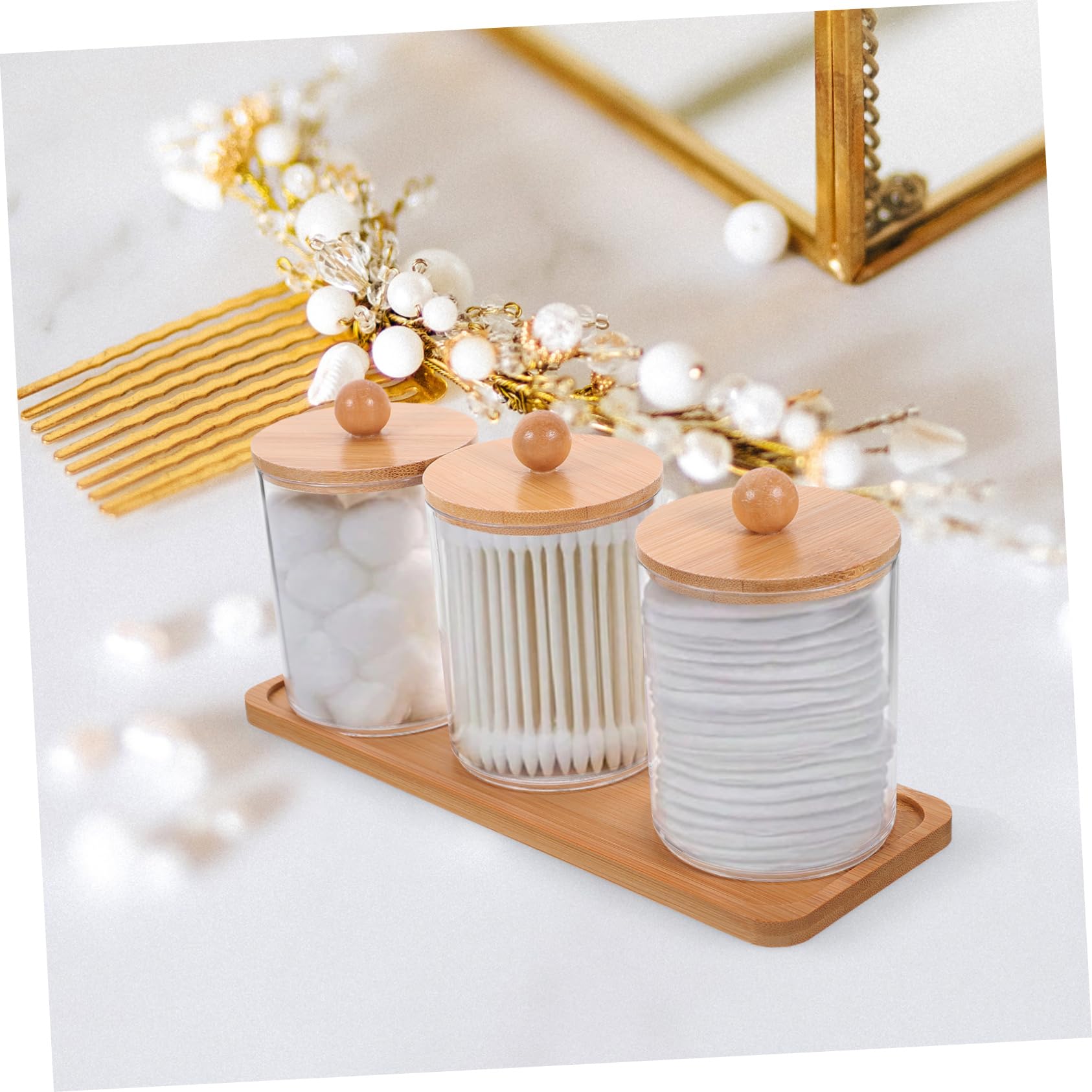 Ciieeo 3 Sätze Make-up- Kommode Schminktisch Wattepaddosen Wattestäbchen-ball-pad-gläser Badezimmer-waschtisch-organizer Spender Für Wattepads Wattebällchen P.s