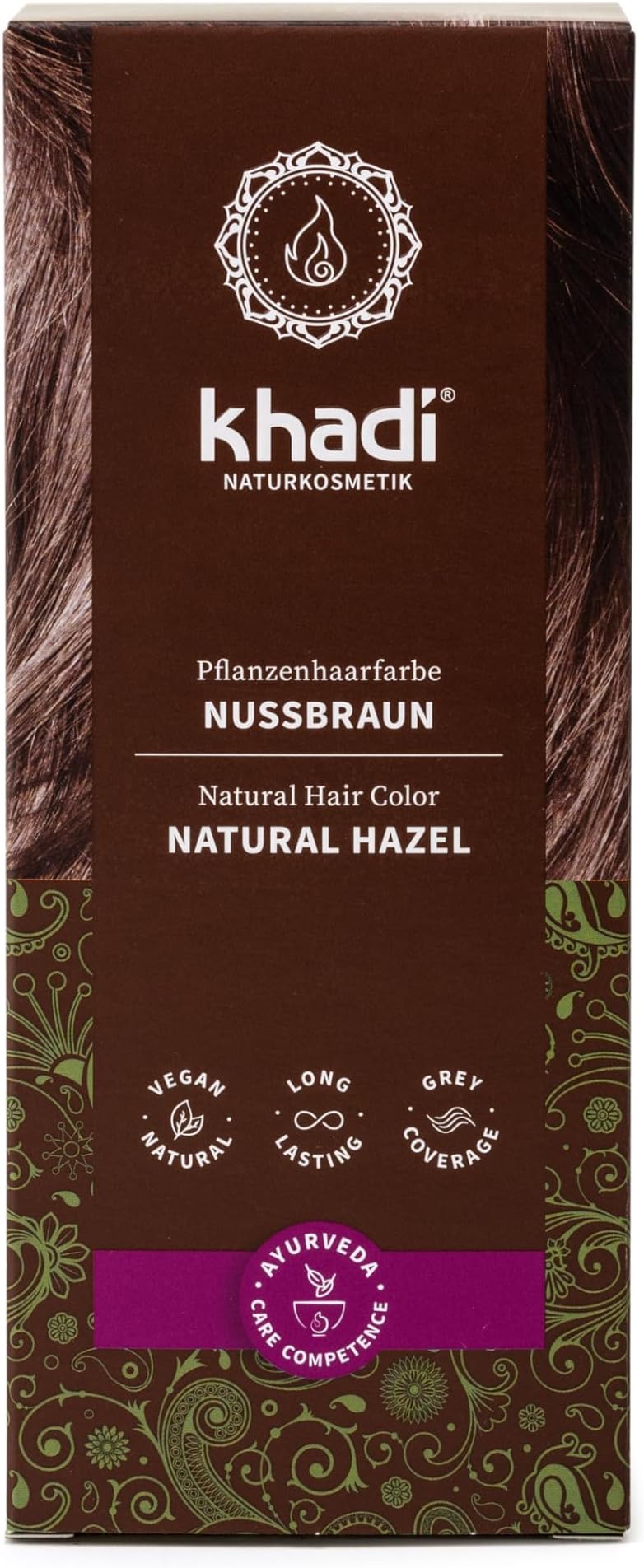 NATURAL HAZEL Natural Hair Color, Plant based hair dye for shiny natural hazel to rich chocolate brown, 100% herbal, vegan, PPD & chemical free, natural cosmetic for healthy hair 3.5 oz