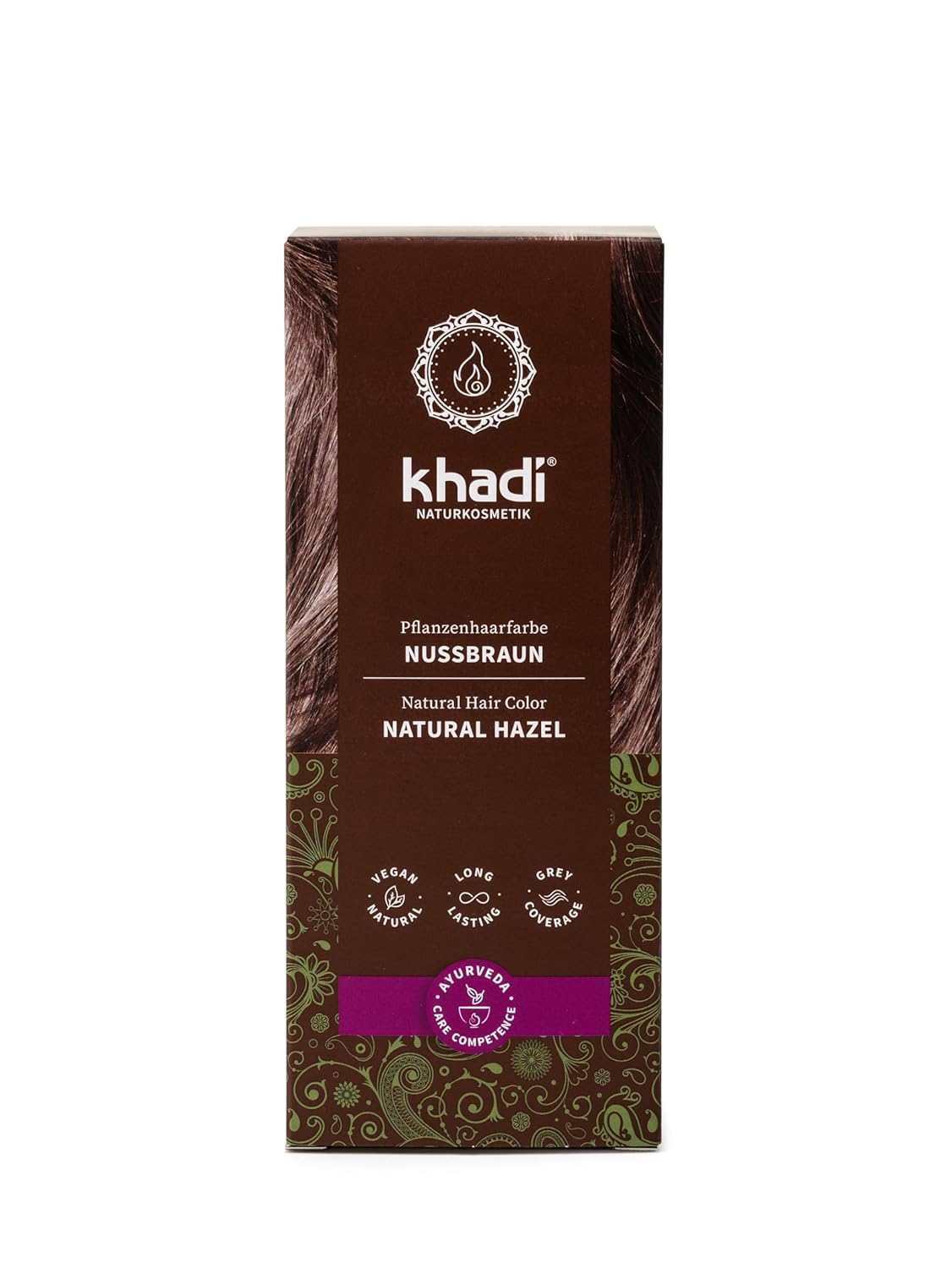 khadi NATURAL HAZEL Natural Hair Color - Hair Color for shiny to rich chocolate brown - plant hair color - 100% herbal & natural - 3.5 oz