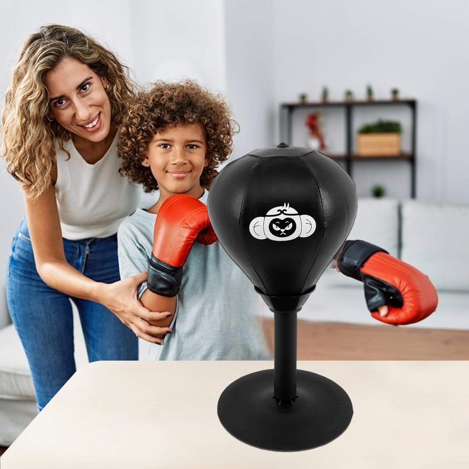 Boxball Tisch - Trainingsboxsack, Starker Saugnapf, Reaktionsspielzeug Schreibtisch | Entspannungsgerät für Erwachsene, Kinder, Büro, Schlafzimmer, Wohnheim, Zuhause, Freizeit, Stressabbau, Fitness