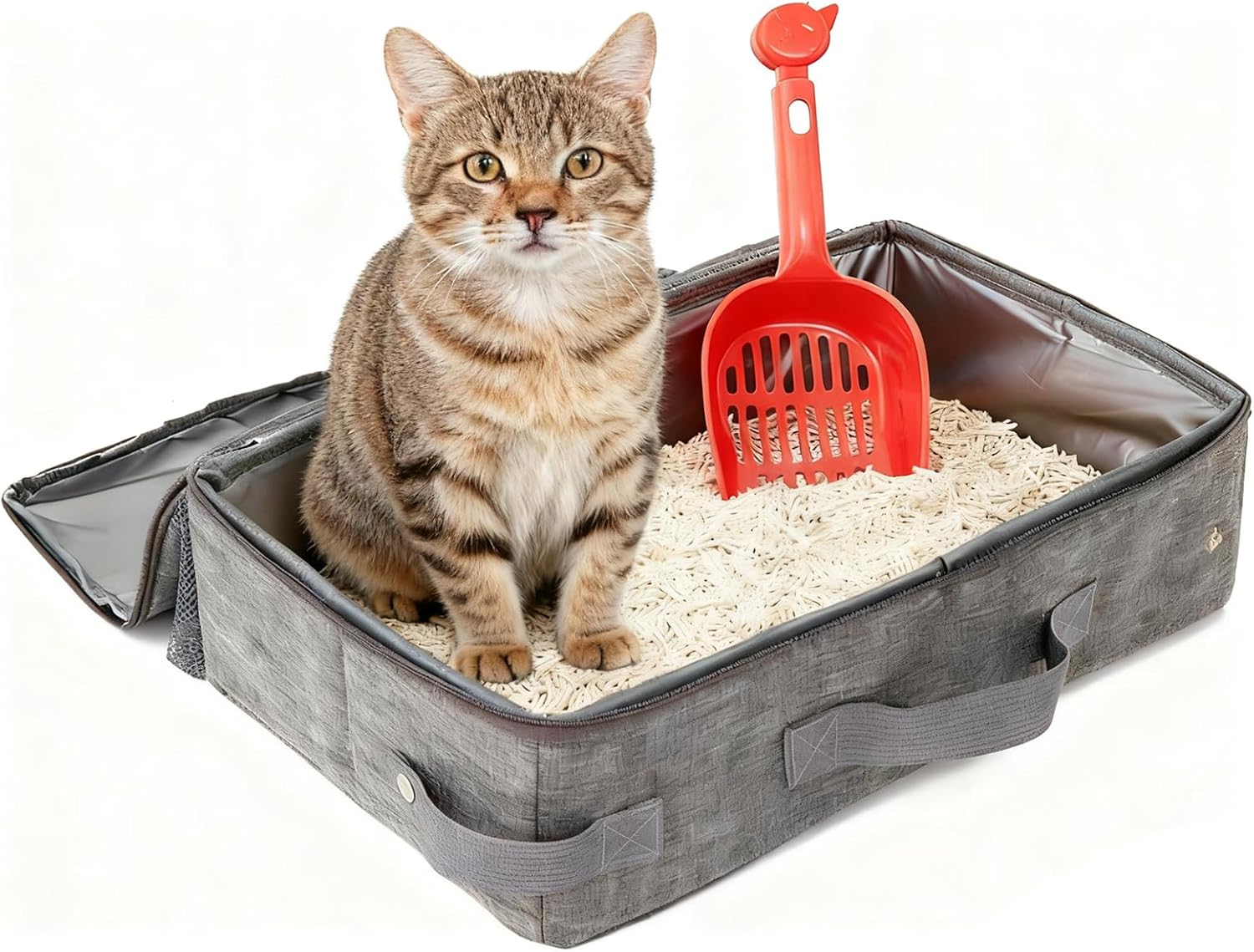 Cat Travel Litter Box, Portable Collapsible Pet Litter Box with Lid, Leak-Proof Foldable Small Cat Carrier for Travel and Outdoor Use (Rectangular)
