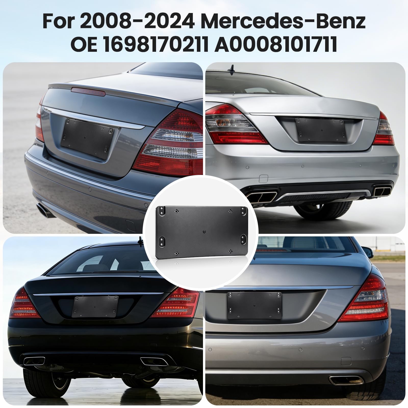 TOVIIEA Rear License Plate Bracket Holder Fit for 2007-2025 Mercedes-Benz, Standard 6"x12" Tail Bumper Car Tag Holder Frame Replace with Screws & Wrench,OEM 1698170211 & A0008101711 - 4