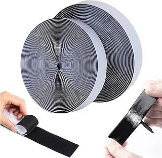 Self-Adhesive Hook and Loop Strips Tape Roll, 8m x25mm Black Heavy Double Sided Sticky Duty Strips with Strong Adhesive Industrial Strength Sticky Fastener Interlocking Fastener Mounting Tape