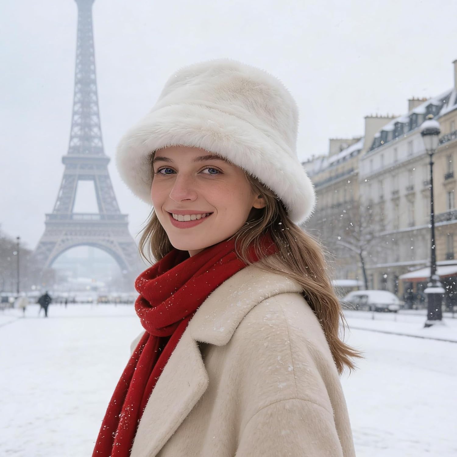 Ghazni Faux Fur Fuzzy Winter Hats for Women, Warm Furry White Bucket Hats for Men Women, Soft Cozy Winter Hat - Image 8